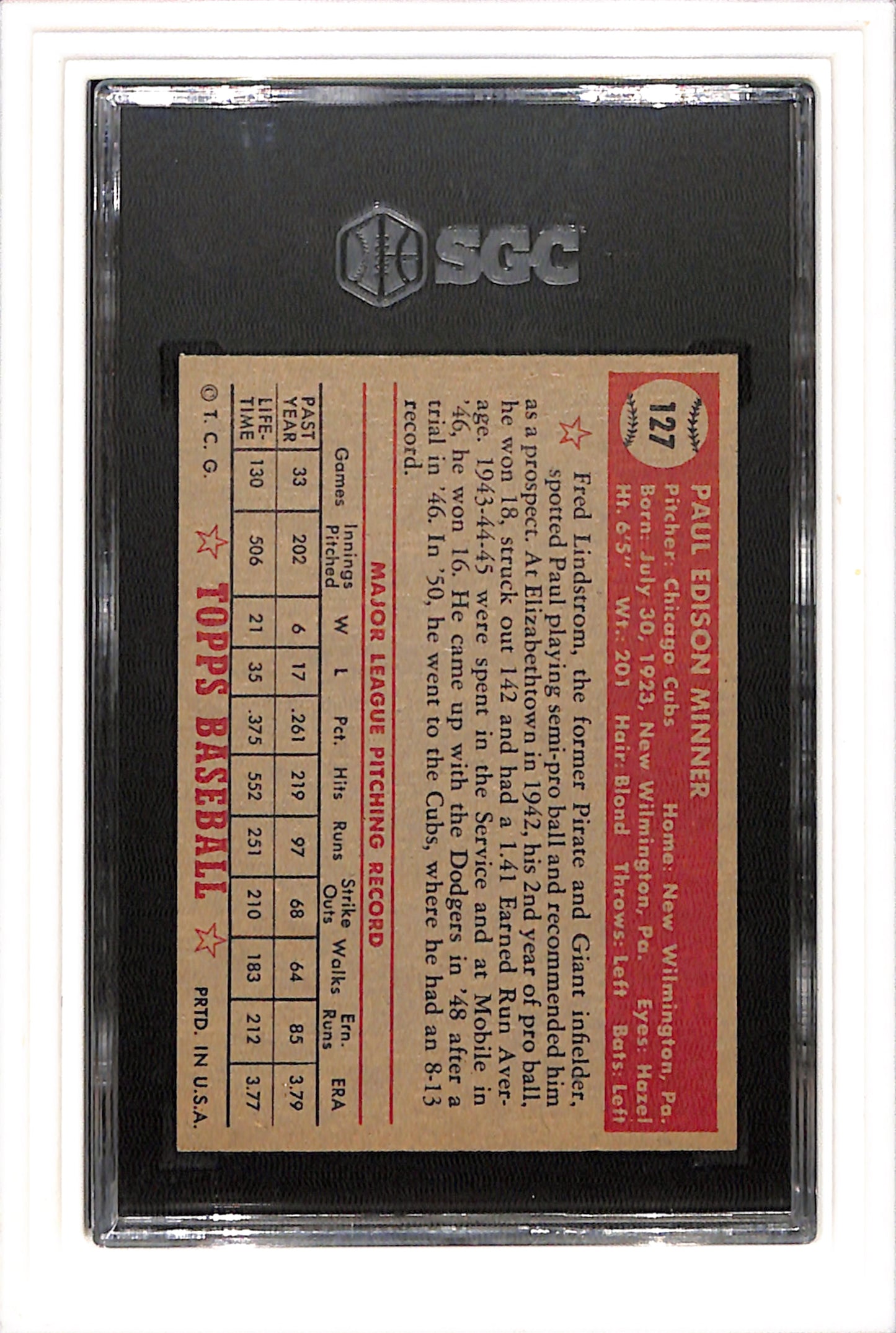 1952 Topps #127 Paul Minner SGC 5 SN 0849874