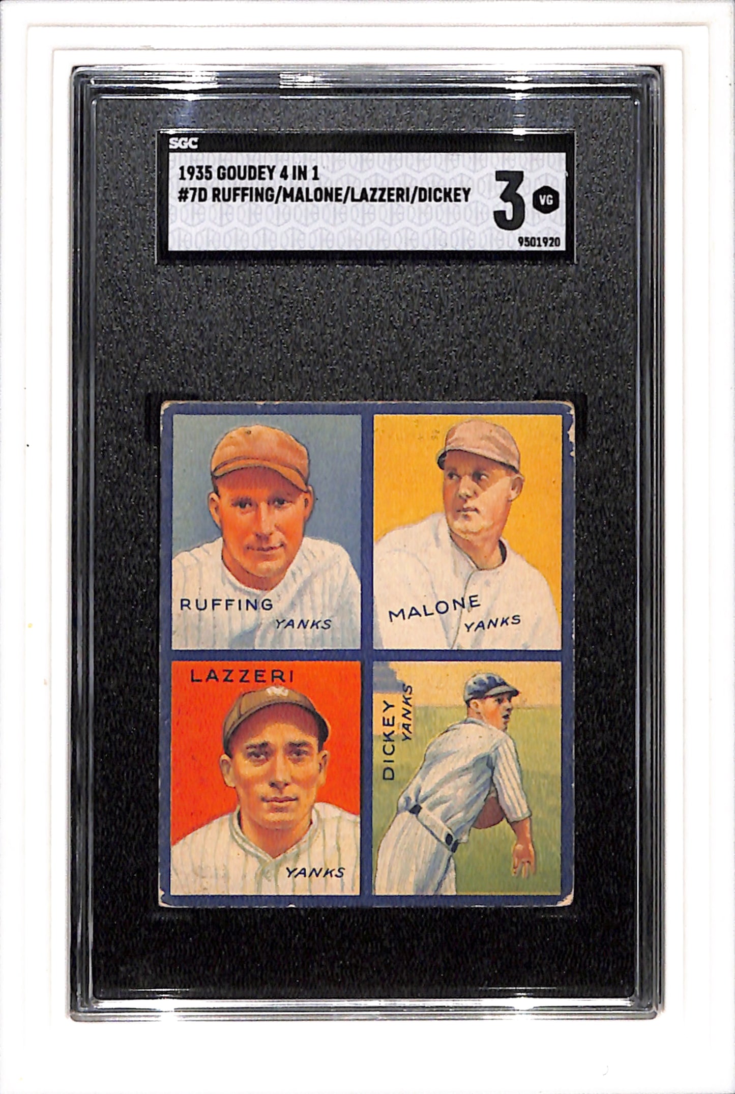 1935 Goudey 4 In 1 #7D Ruffing/Malone/Lazzeri/Dickey SGC 3 SN 9501920