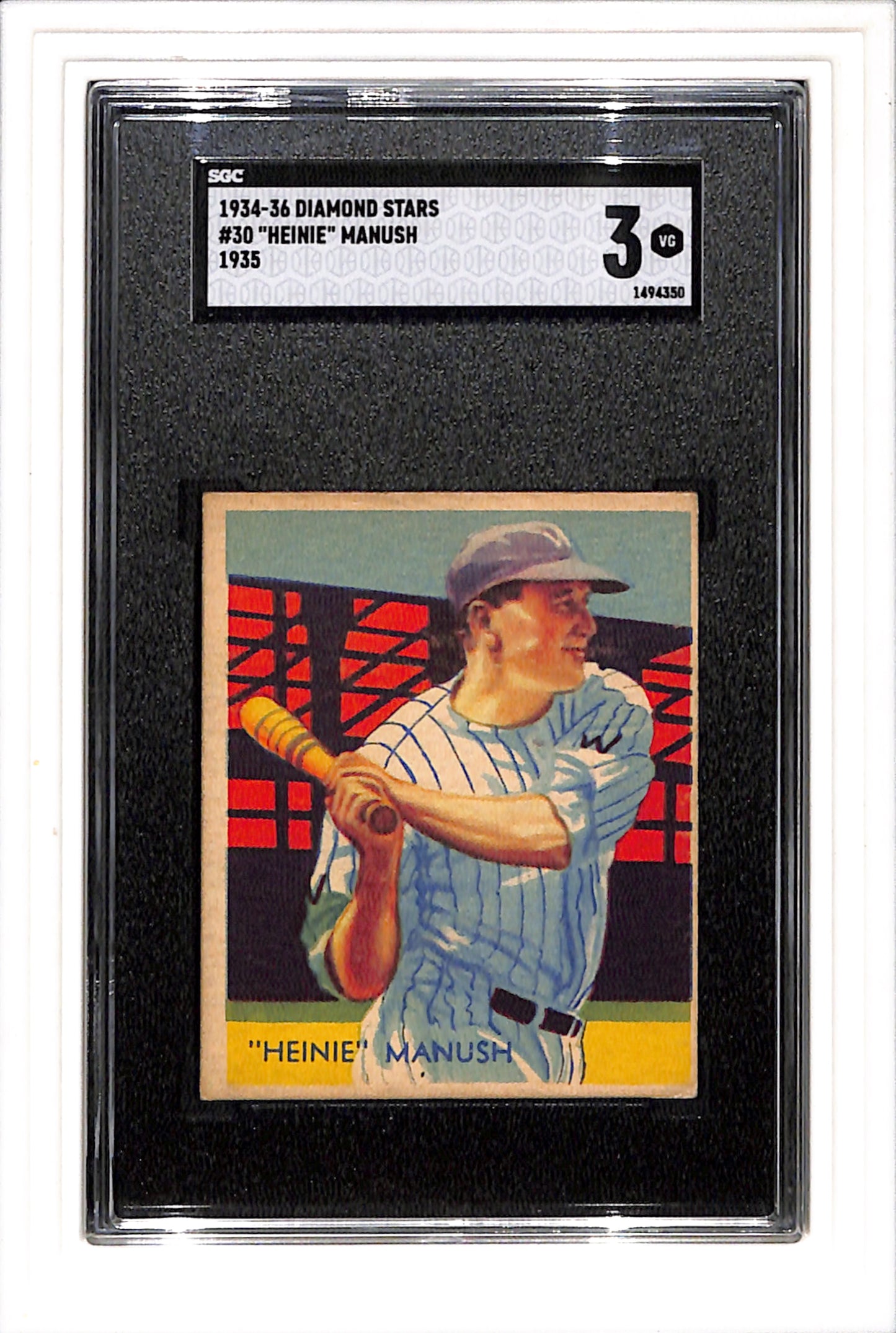 1934-36 Diamond Stars #30 Heinie Manush 1935 SGC 3 SN 1494350