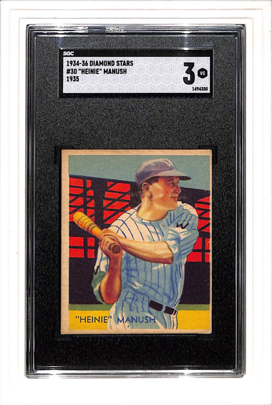 1934-36 Diamond Stars #30 Heinie Manush 1935 SGC 3 SN 1494350