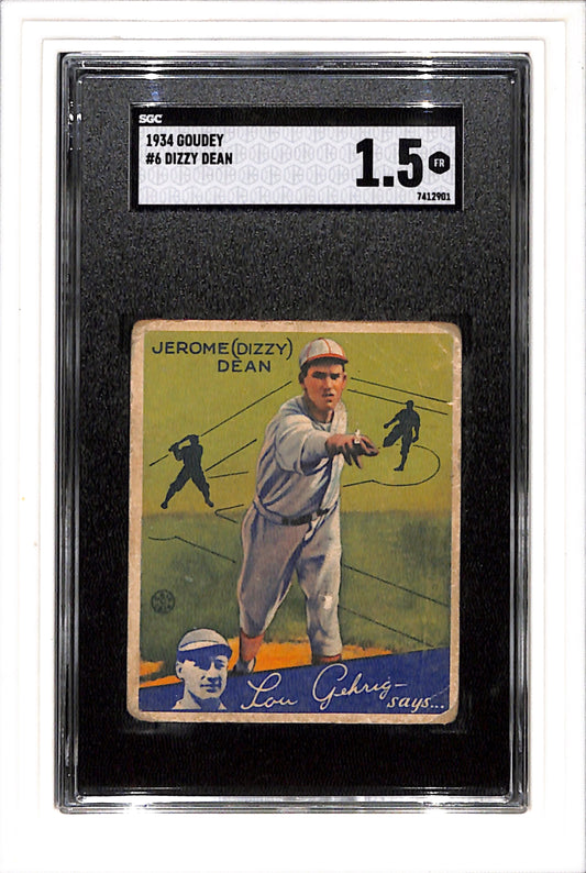 1934 Goudey #6 Dizzy Dean SGC 1.5 SN 7412901