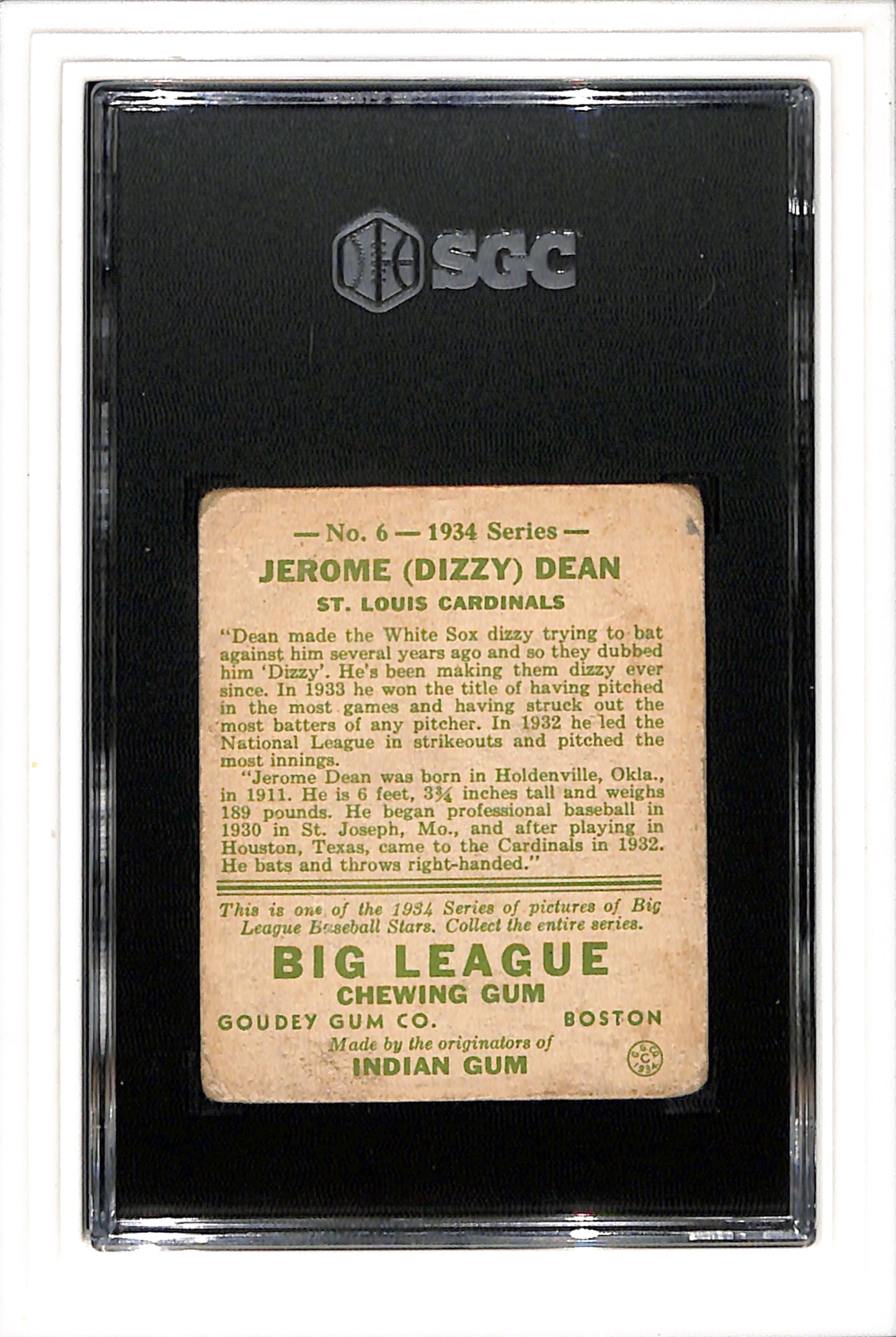 1934 Goudey #6 Dizzy Dean SGC 1.5 SN 7412901