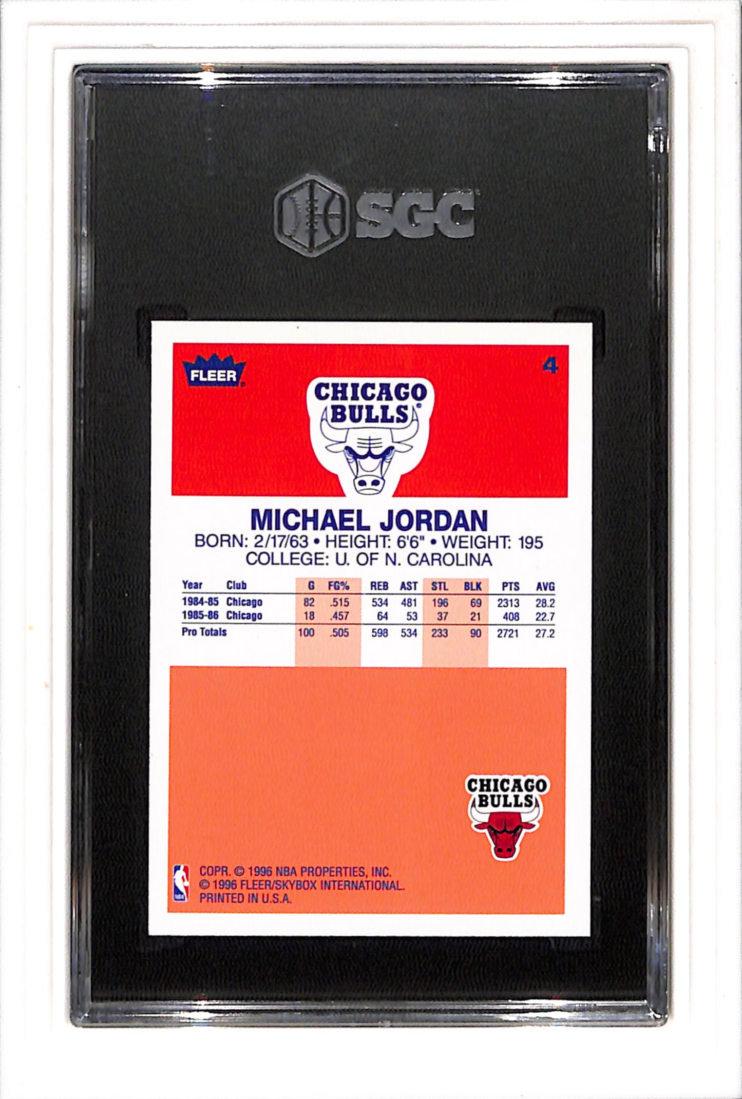 1996-97 Fleer #4 Michael Jordan Decade Of Excellence SGC 9 SN 2153237