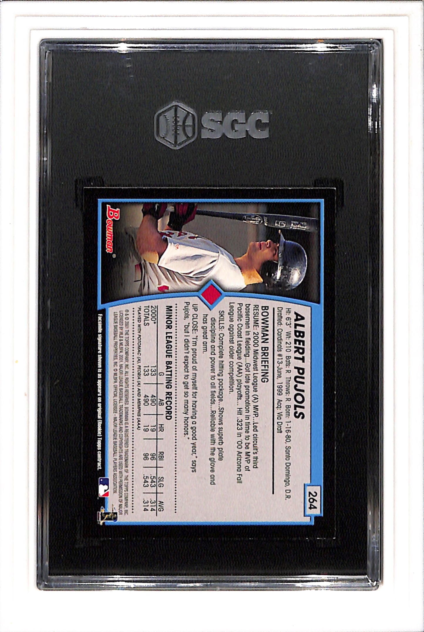 2001 Bowman #264 Albert Pujols SGC 8.5 SN 3112694