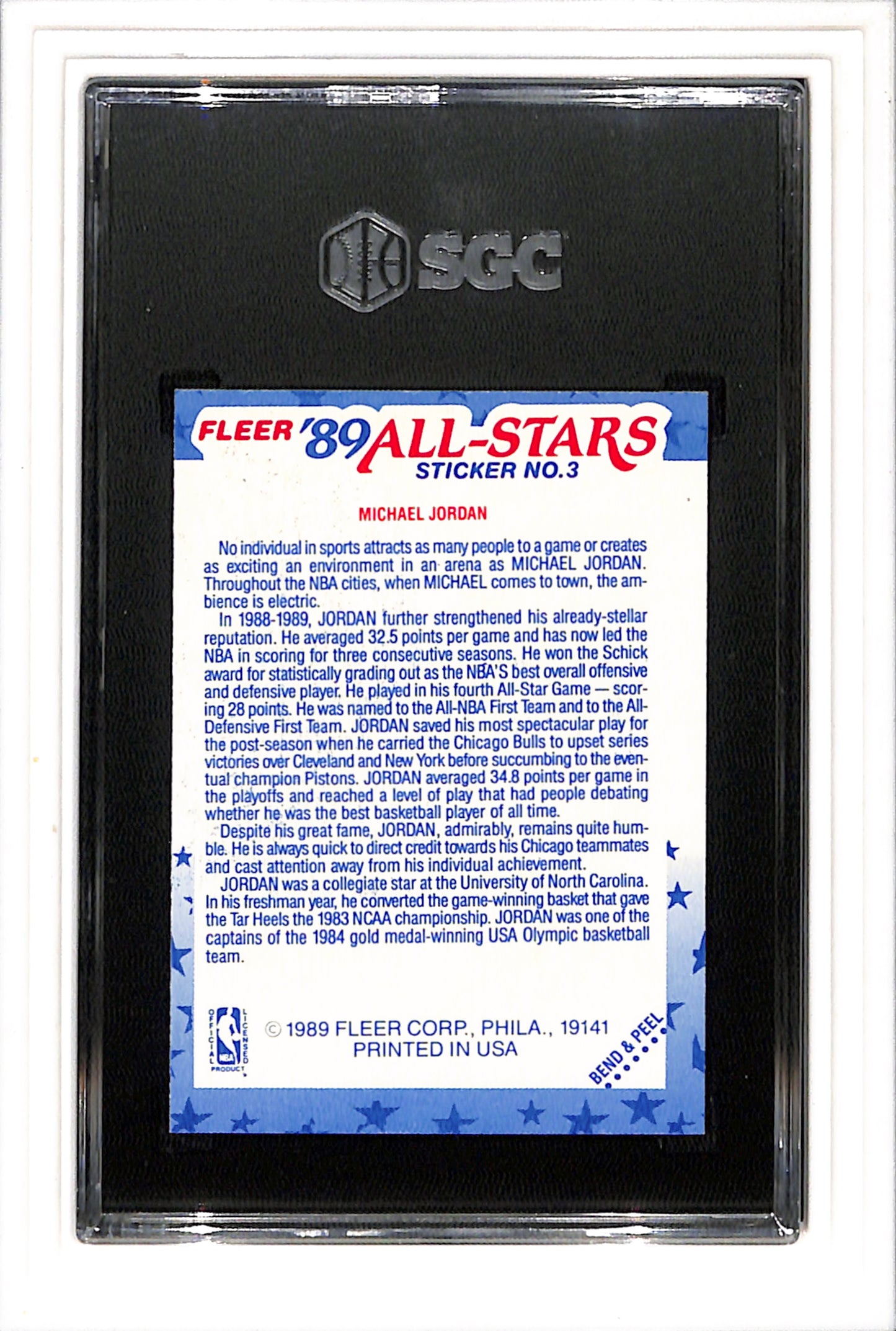 1989-90 Fleer Sticker #3 Michael Jordan SGC 7.5 SN 1023949