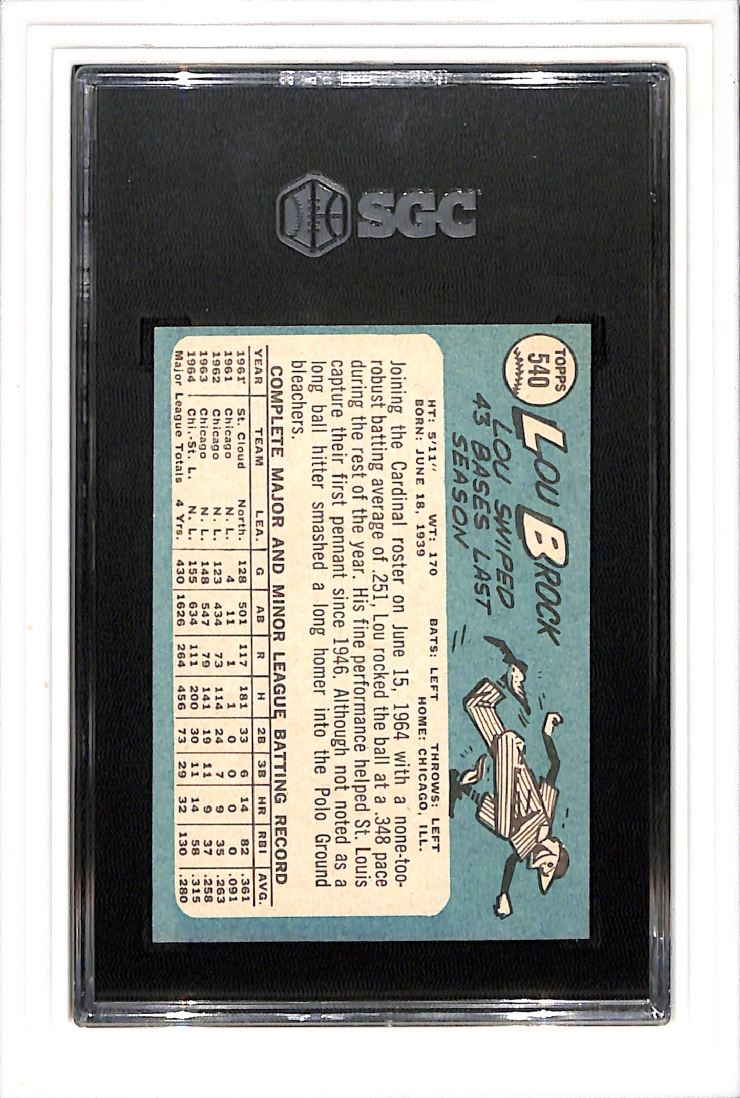 1965 Topps #540 Lou Brock SGC 5.5 SN 3590546