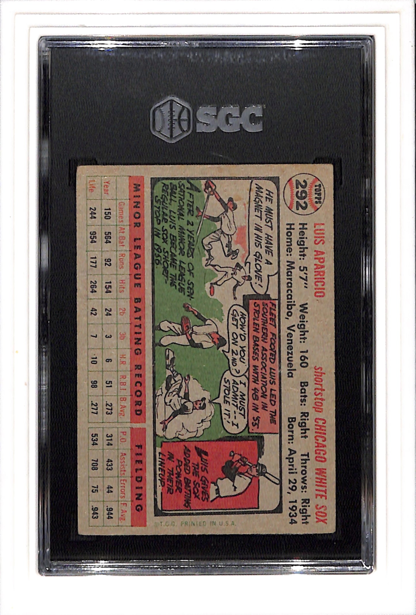 1956 Topps #292 Luis Aparicio SGC 4 SN 0558685