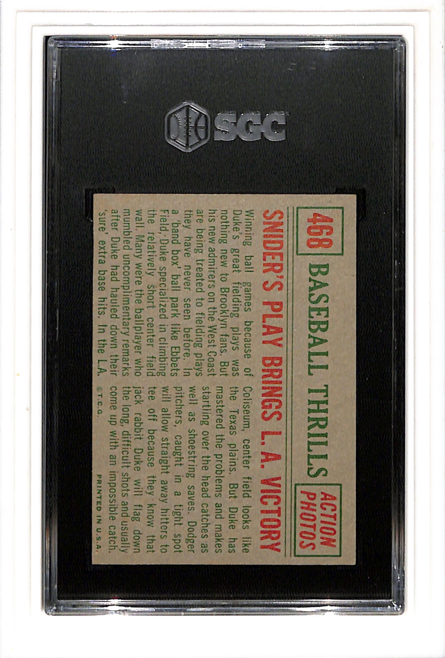1959 Topps #468 Snider's Play... Baseball Thrills SGC 7 SN 0583734