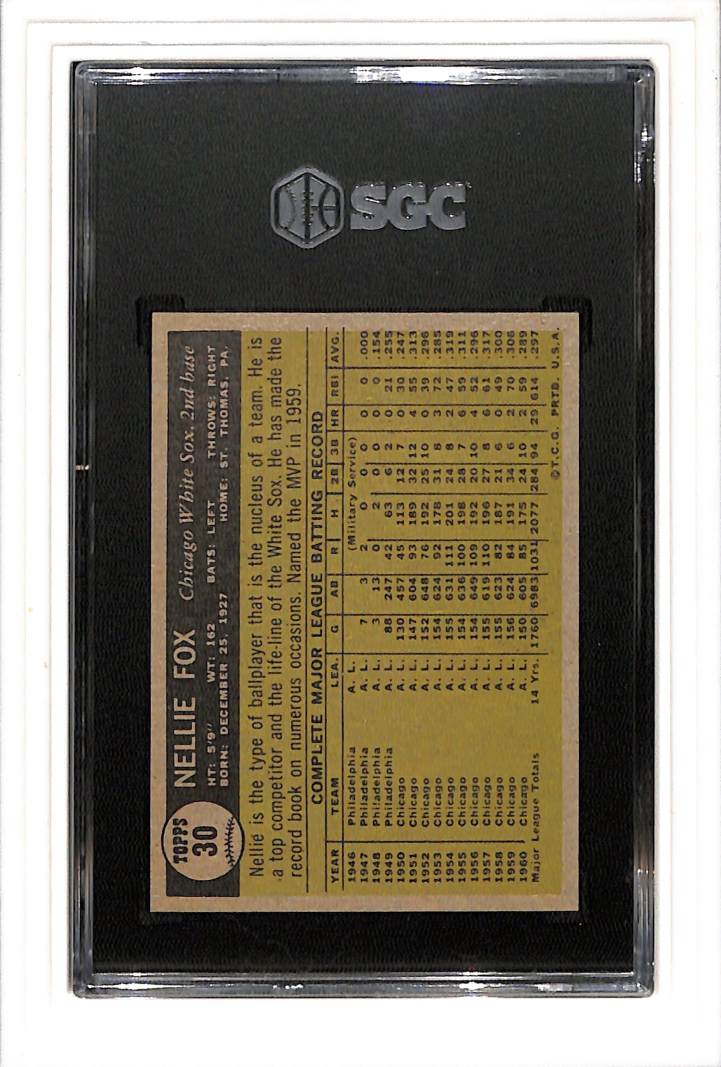 1961 Topps #30 Nellie Fox SGC 6 SN 1876112