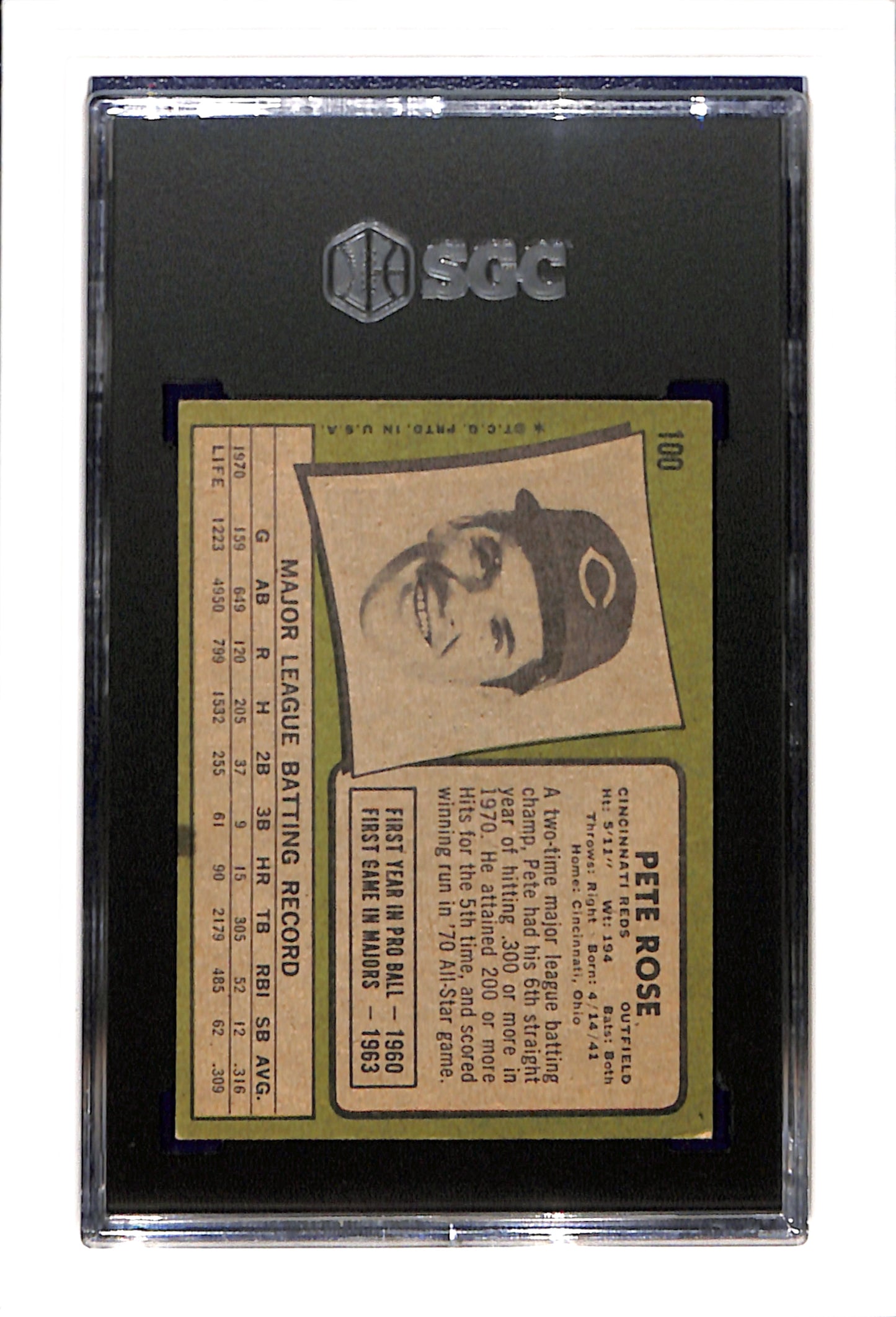 1971 Topps #100 Pete Rose SGC 5 SN 2613980