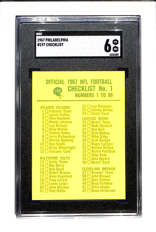 1967 Philadelphia #197 Checklist SGC 6 SN 6336385