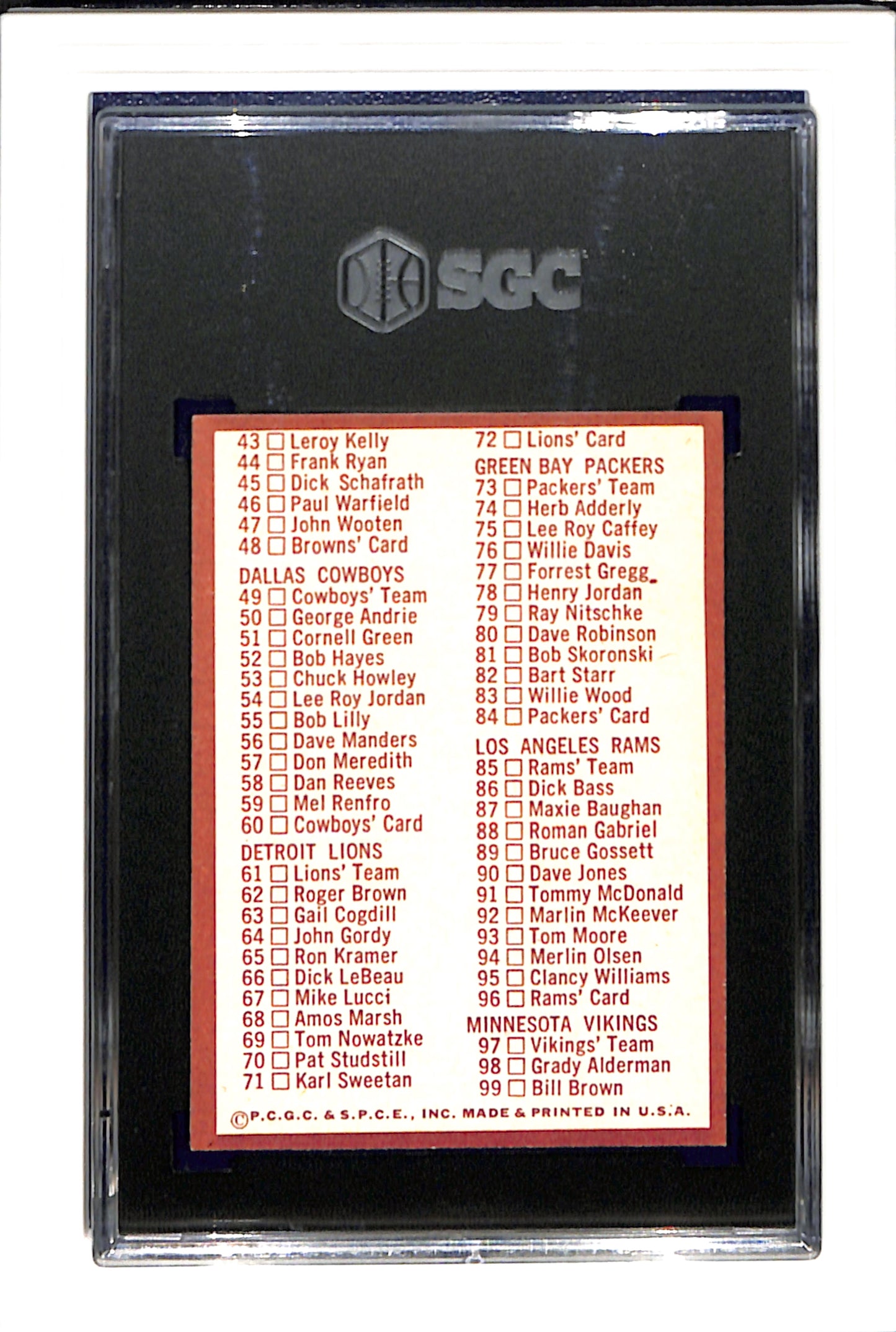 1967 Philadelphia #197 Checklist SGC 6 SN 6336385