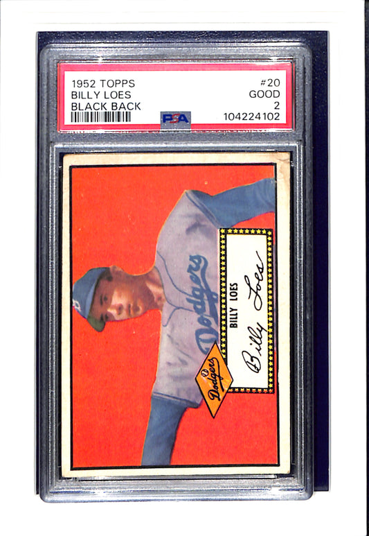 1952 Topps #20 Billy Loes Black Back PSA 2 Dodgers