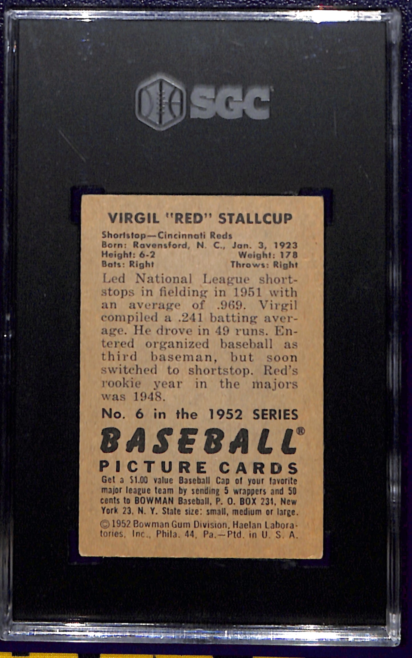 1952 Bowman #6 Virgil Stallcup SGC 5
