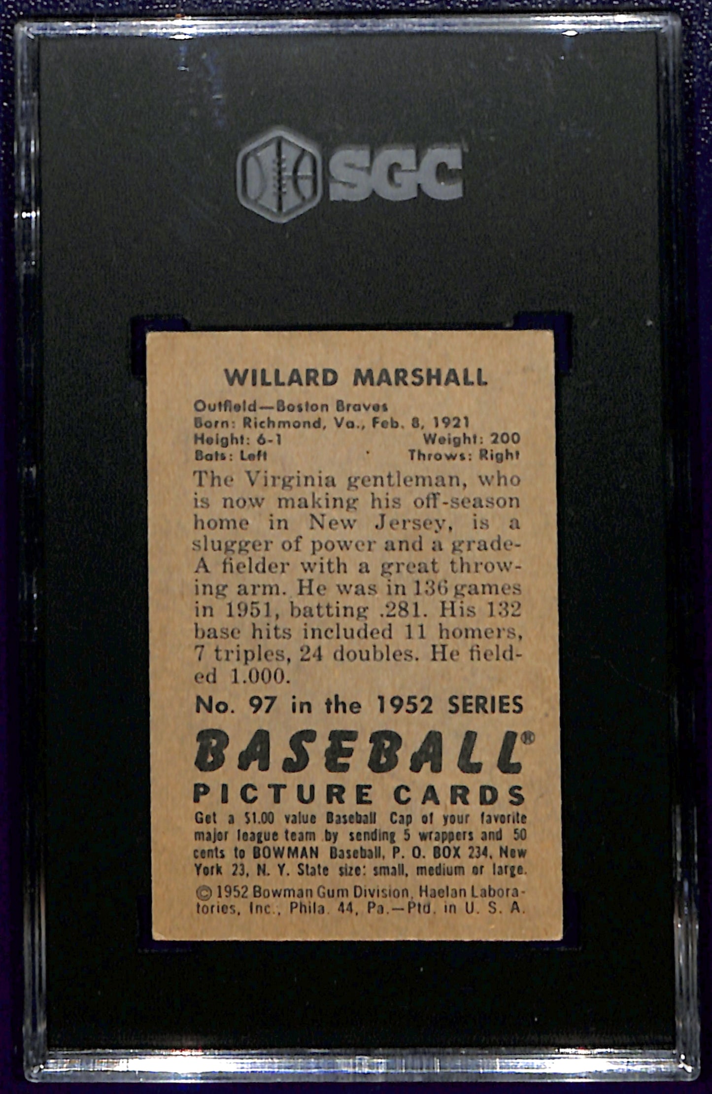 1952 Bowman #97 Willard Marshall SGC 4