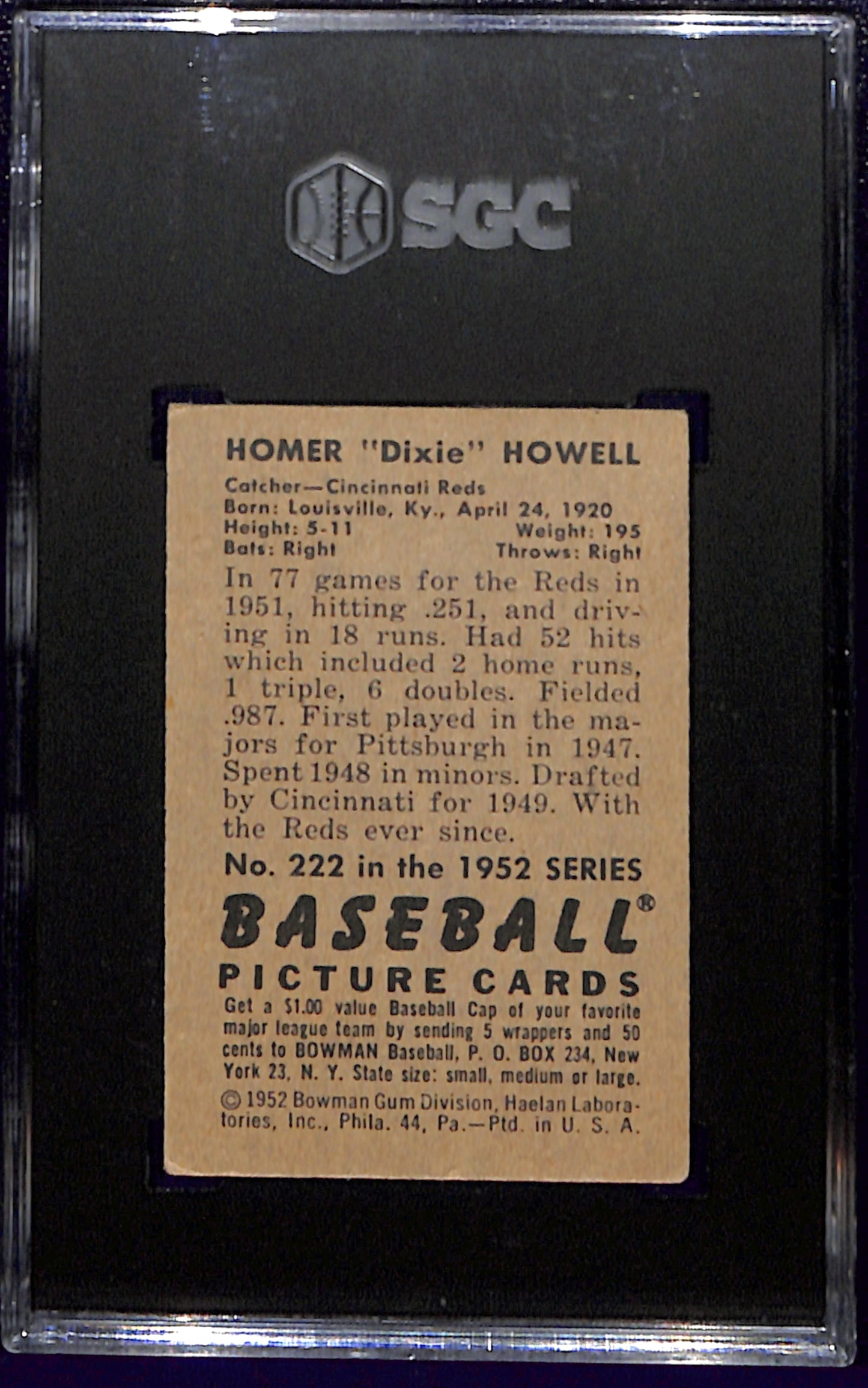 1952 Bowman #222 Homer Dixie Howell SGC 4