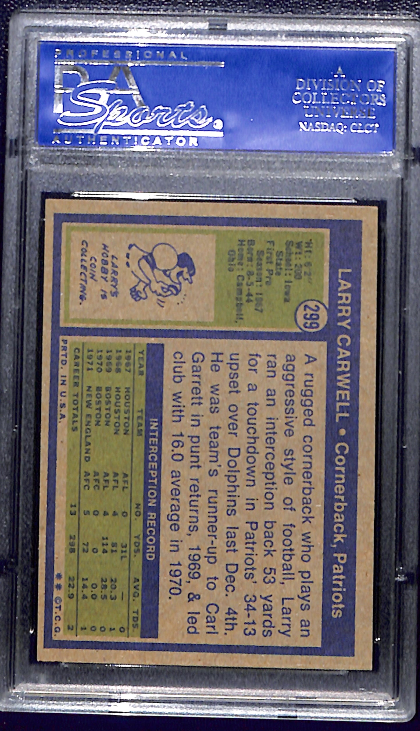 1972 Topps #299 Larry Carwell PSA 8 Hi #