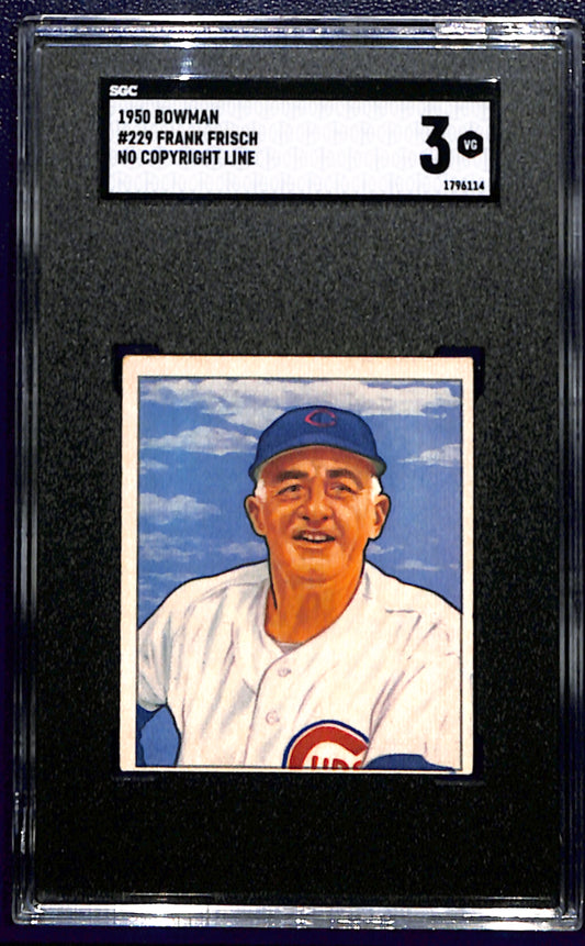 1950 Bowman #229 Frank Frisch SGC 3 No Copyright Line