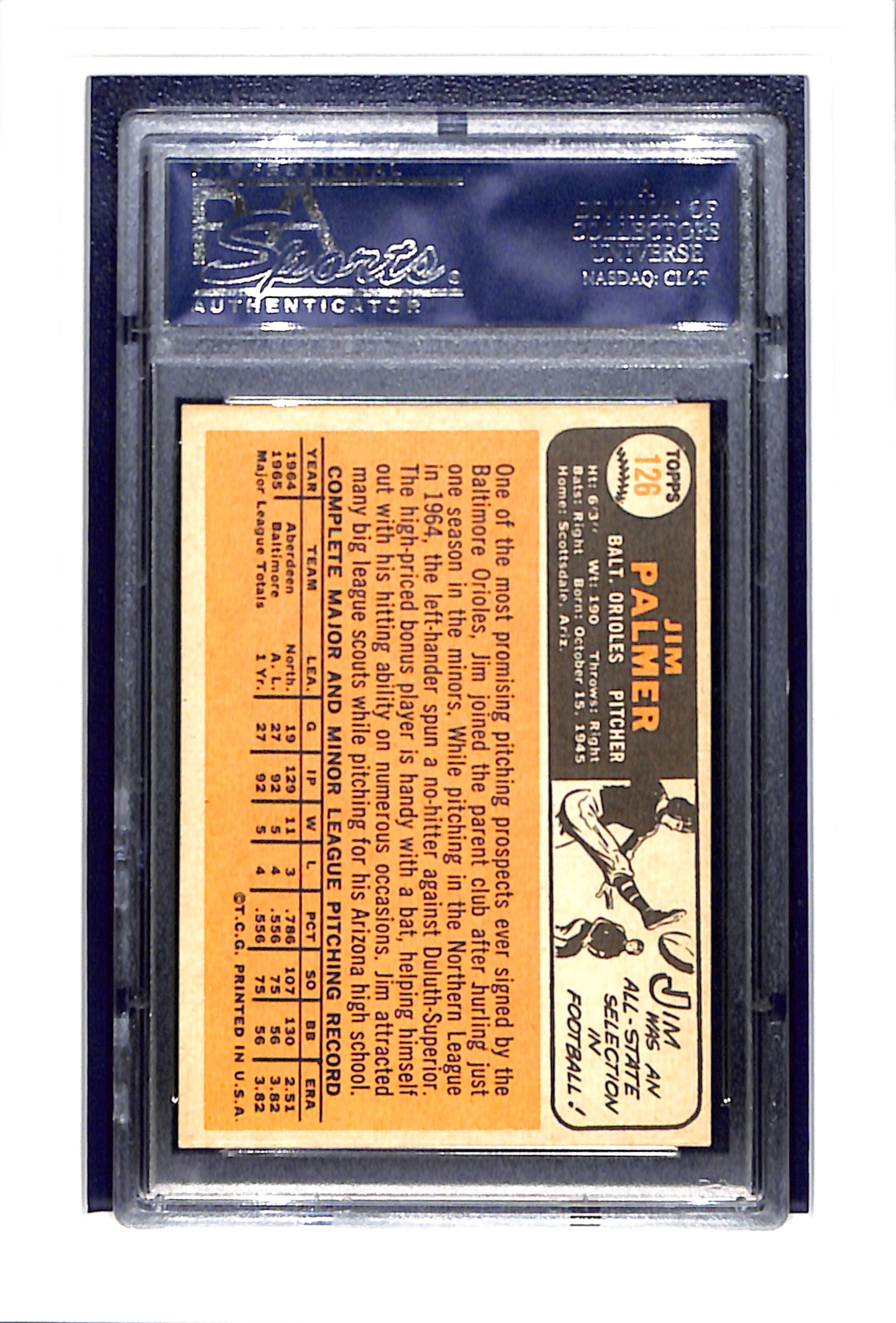 1966 Topps #126 Jim Palmer PSA 5.5 SN 21018134