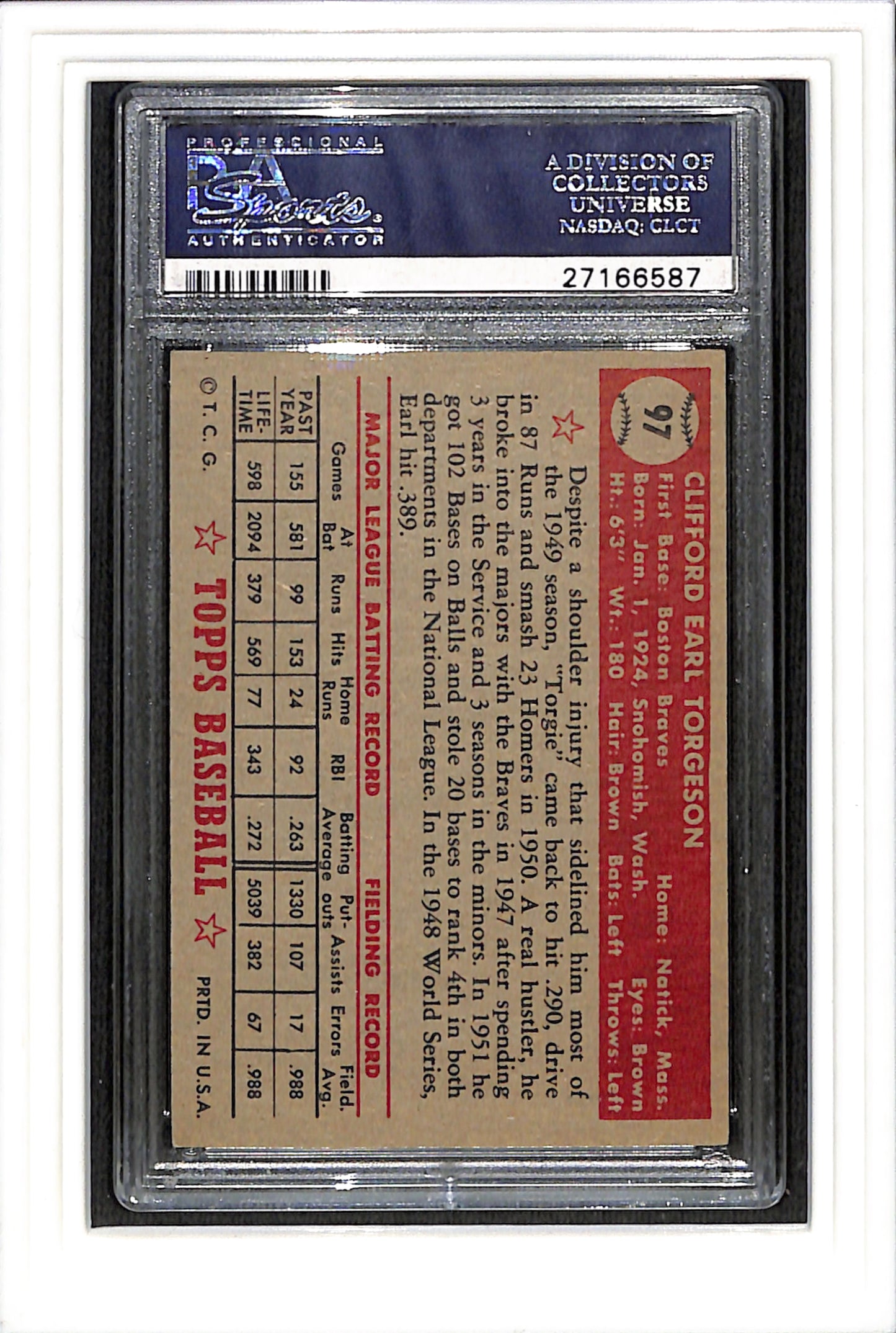 1952 Topps #97 EARL TORGESON PSA 2