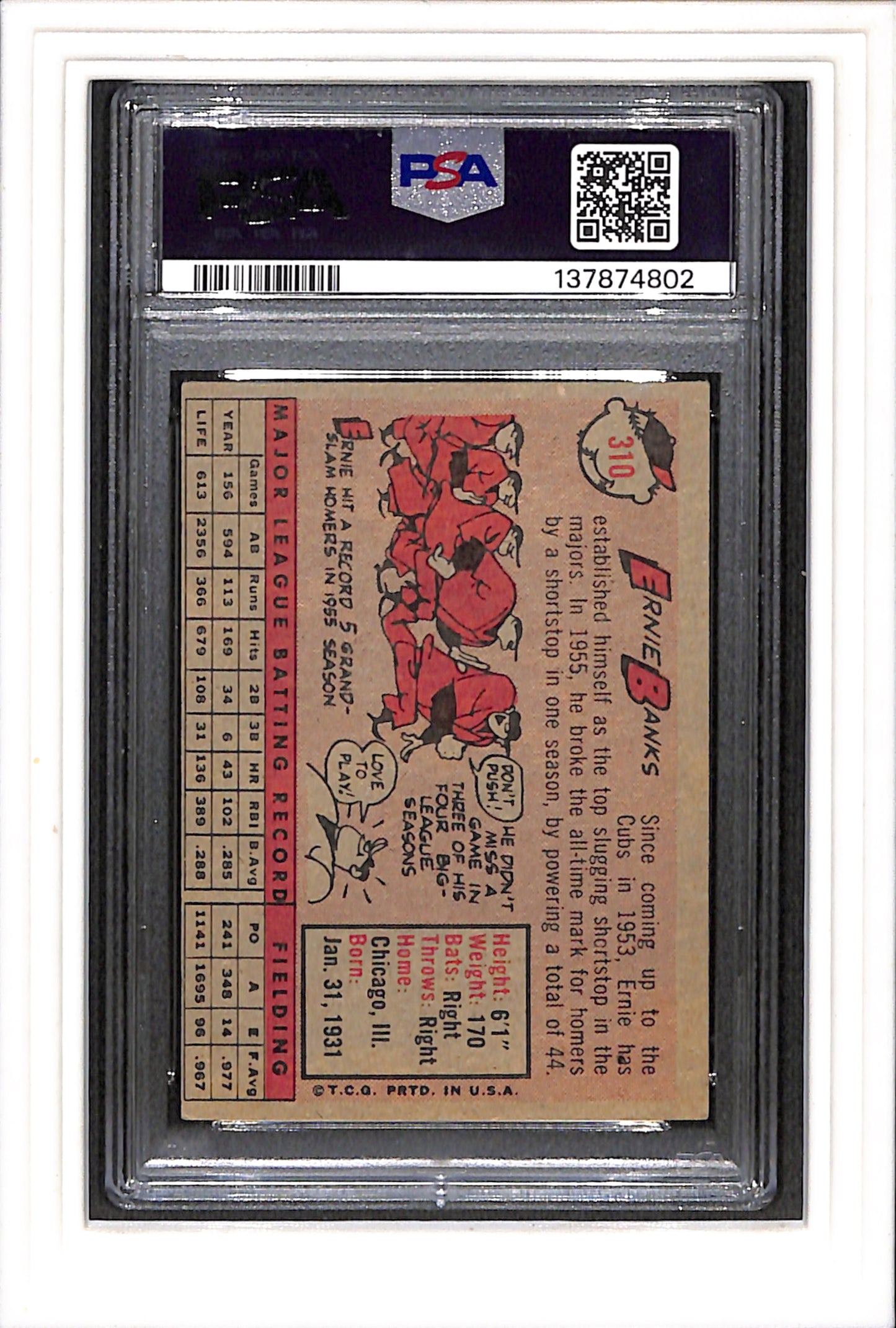 1958 Topps #310 Ernie Banks PSA 4 SN 137874802