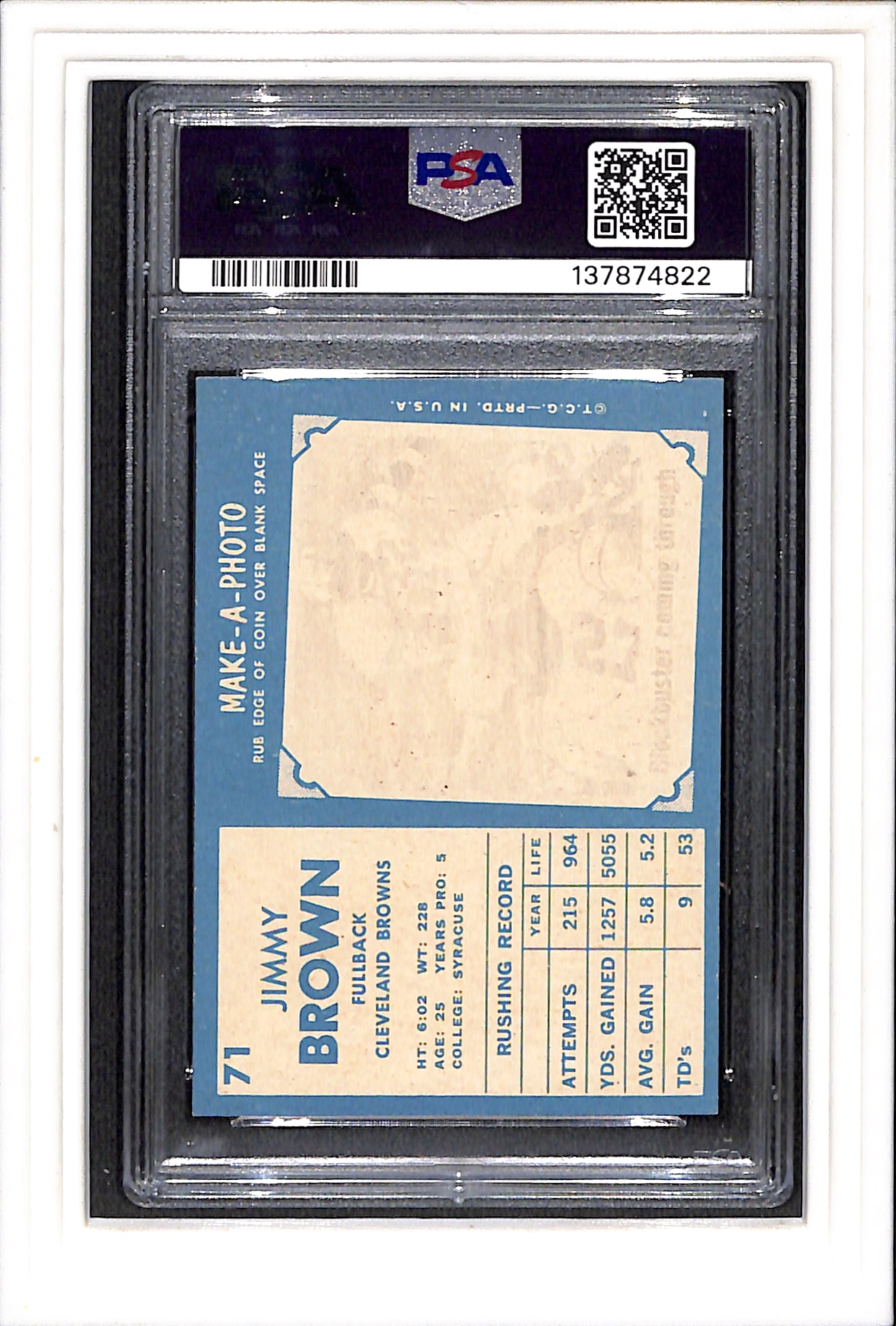 1961 Topps #71 Jim Brown PSA 7 SN 137874822