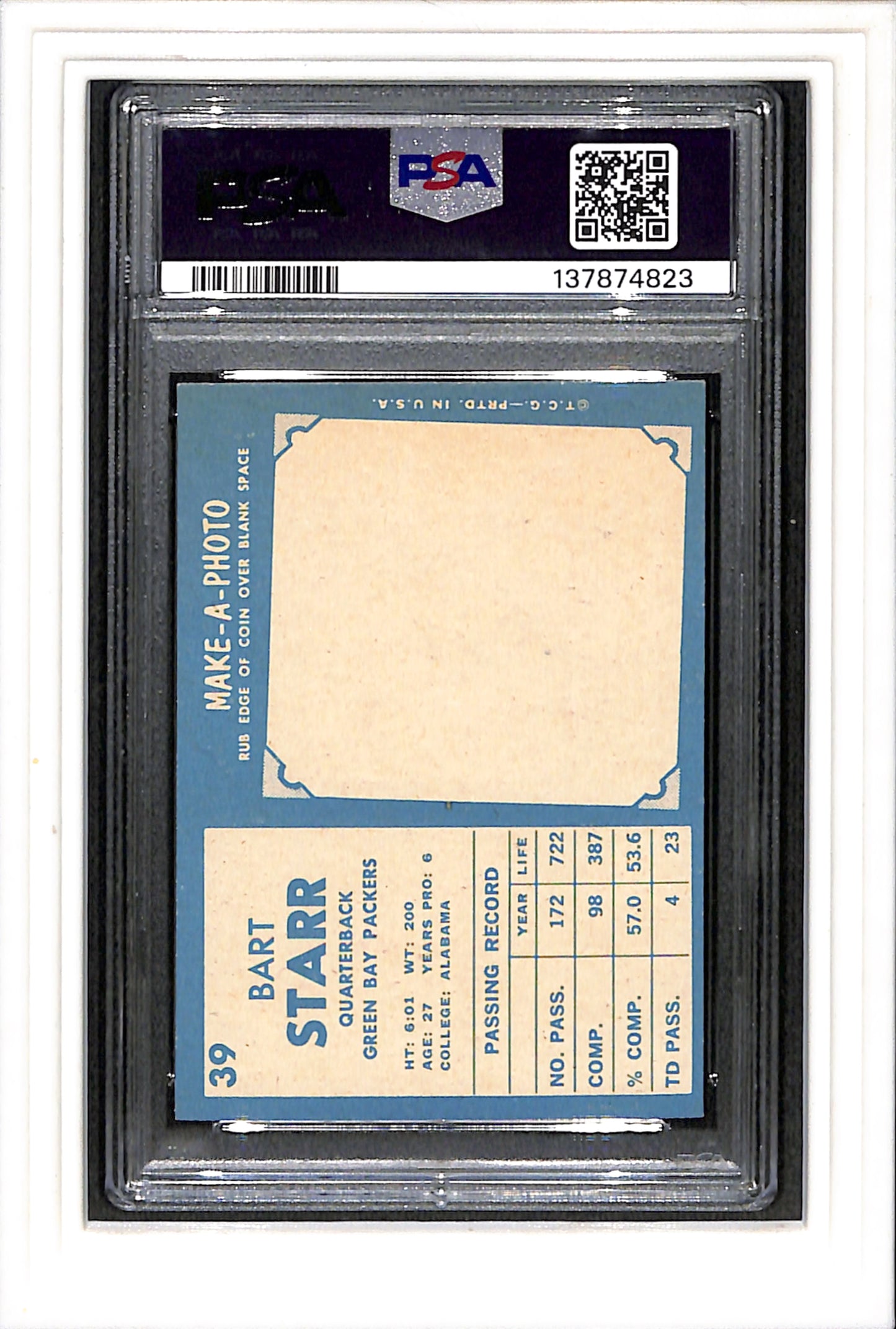 1961 Topps #39 Bart Starr PSA 7 SN 137874823