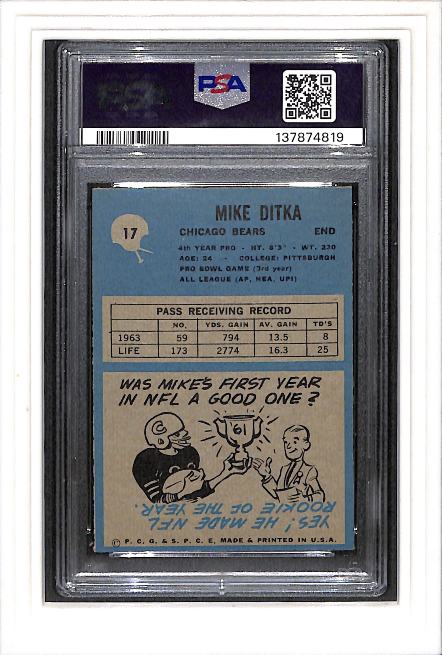 1964 Philadelphia #17 Mike Ditka PSA 7 SN 137874819