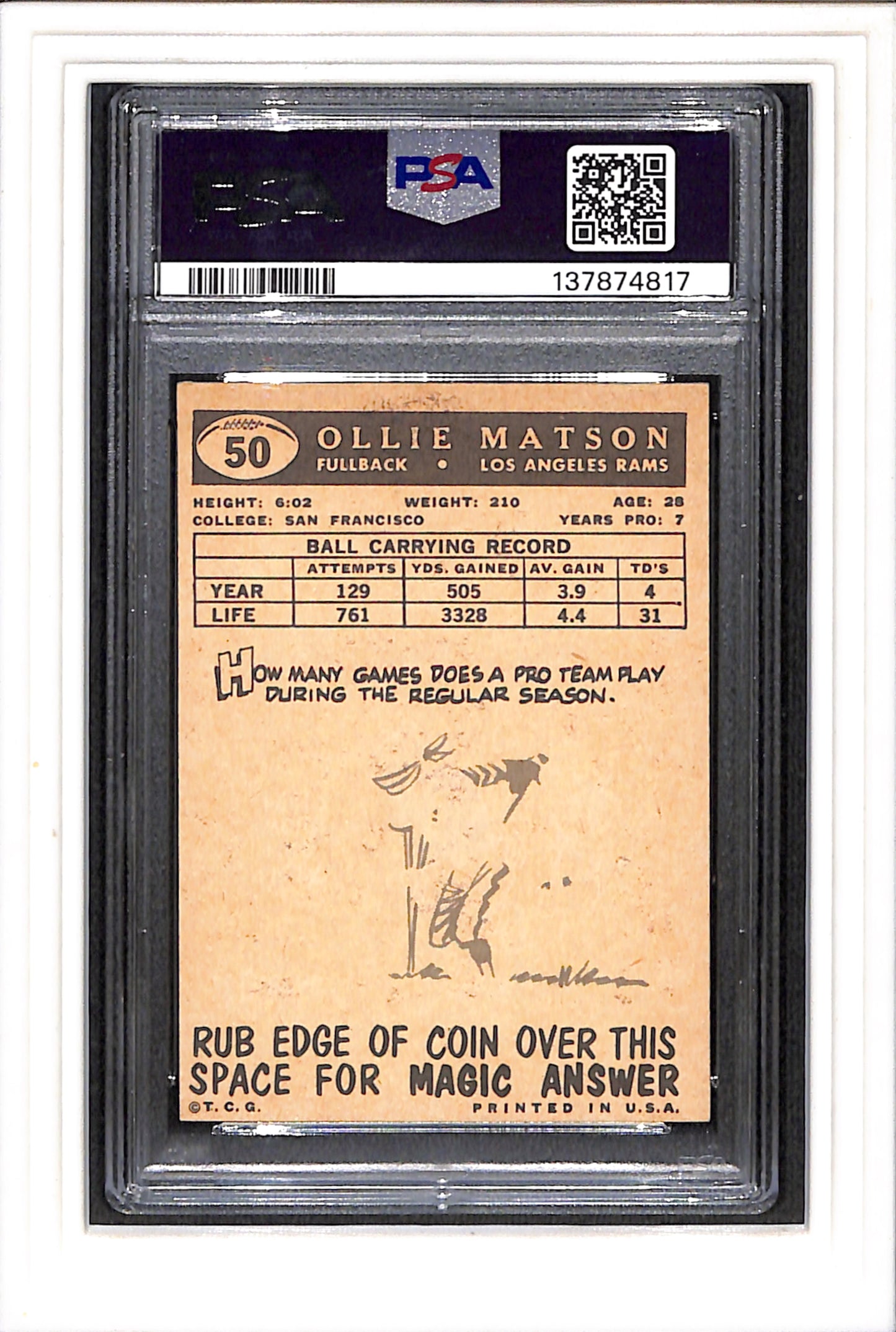 1959 Topps #50 Ollie Matson PSA 7 SN 137874817