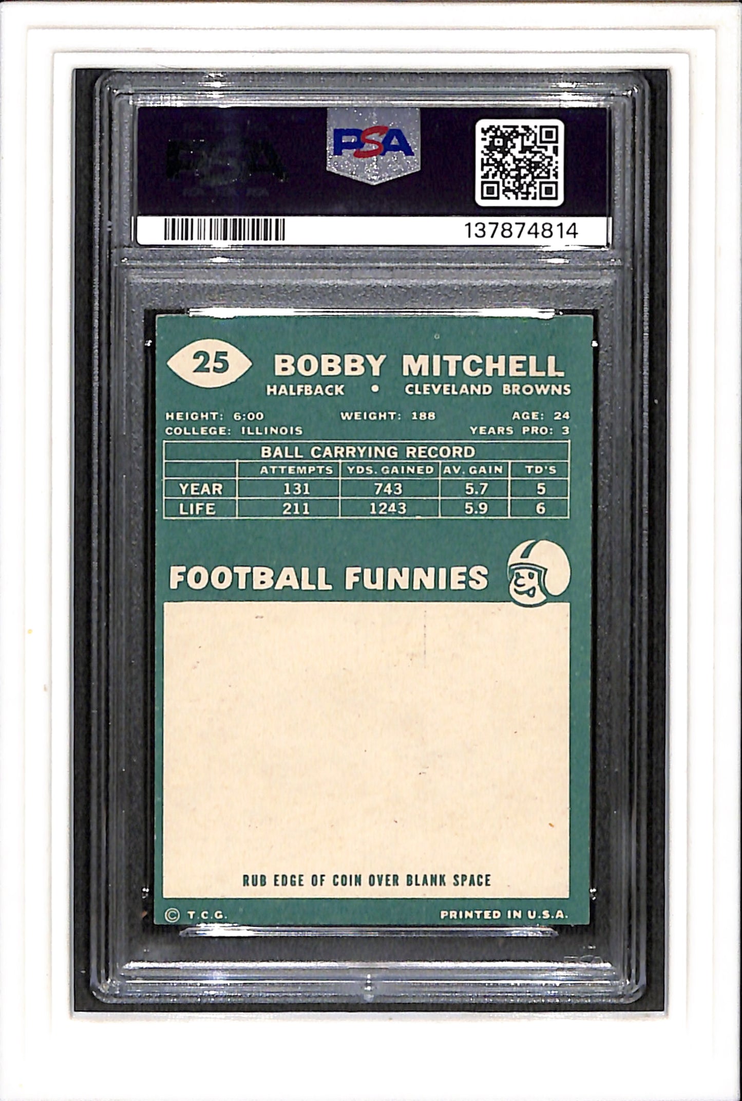1960 Topps #25 Bobby Mitchell PSA 6 SN 137874814
