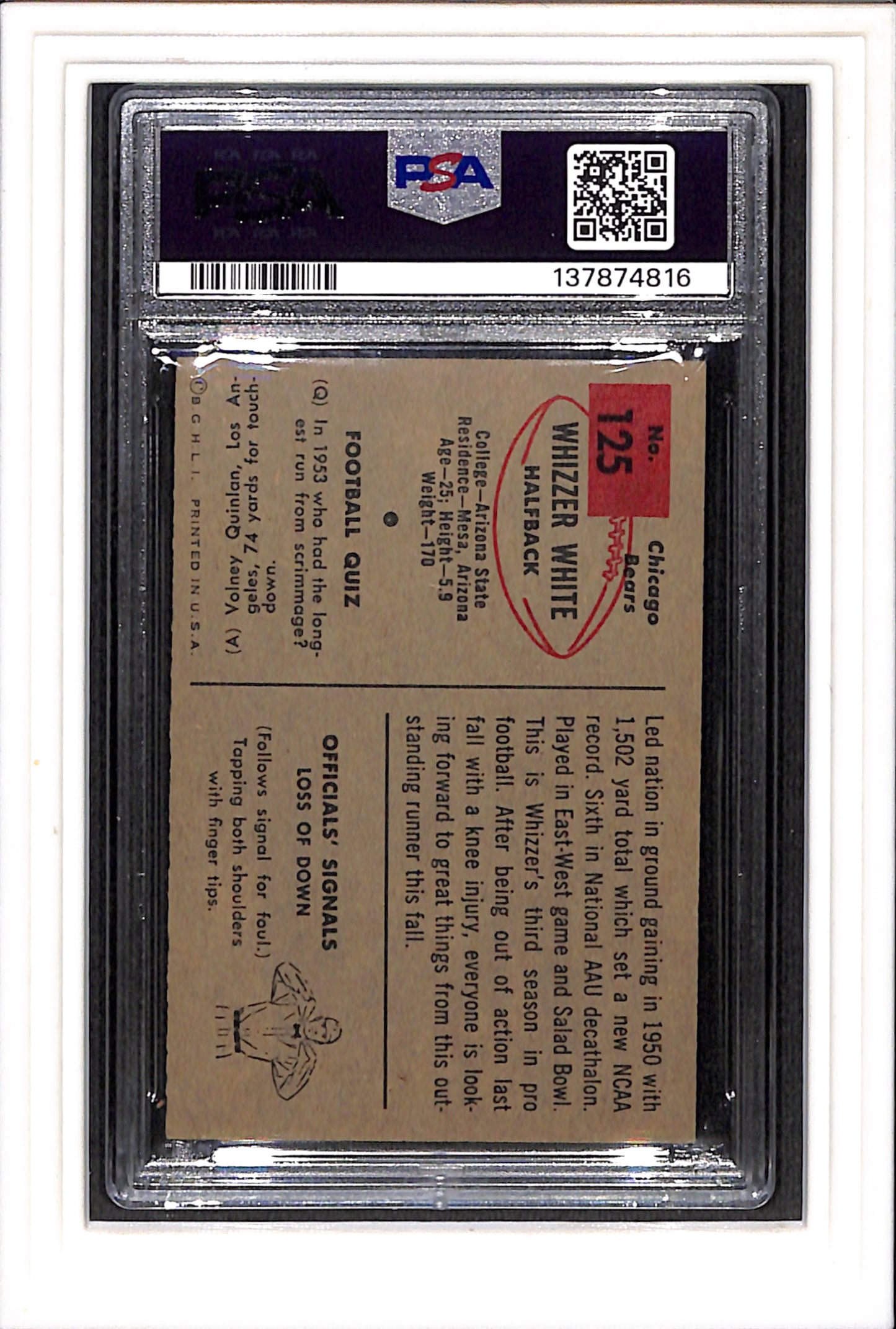 1954 Bowman #125 Whizzer White PSA 5 SN 137874816