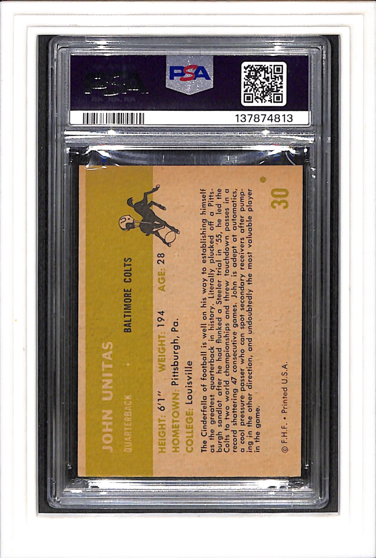 1961 Fleer #30 John Unitas PSA 6 SN 137874813