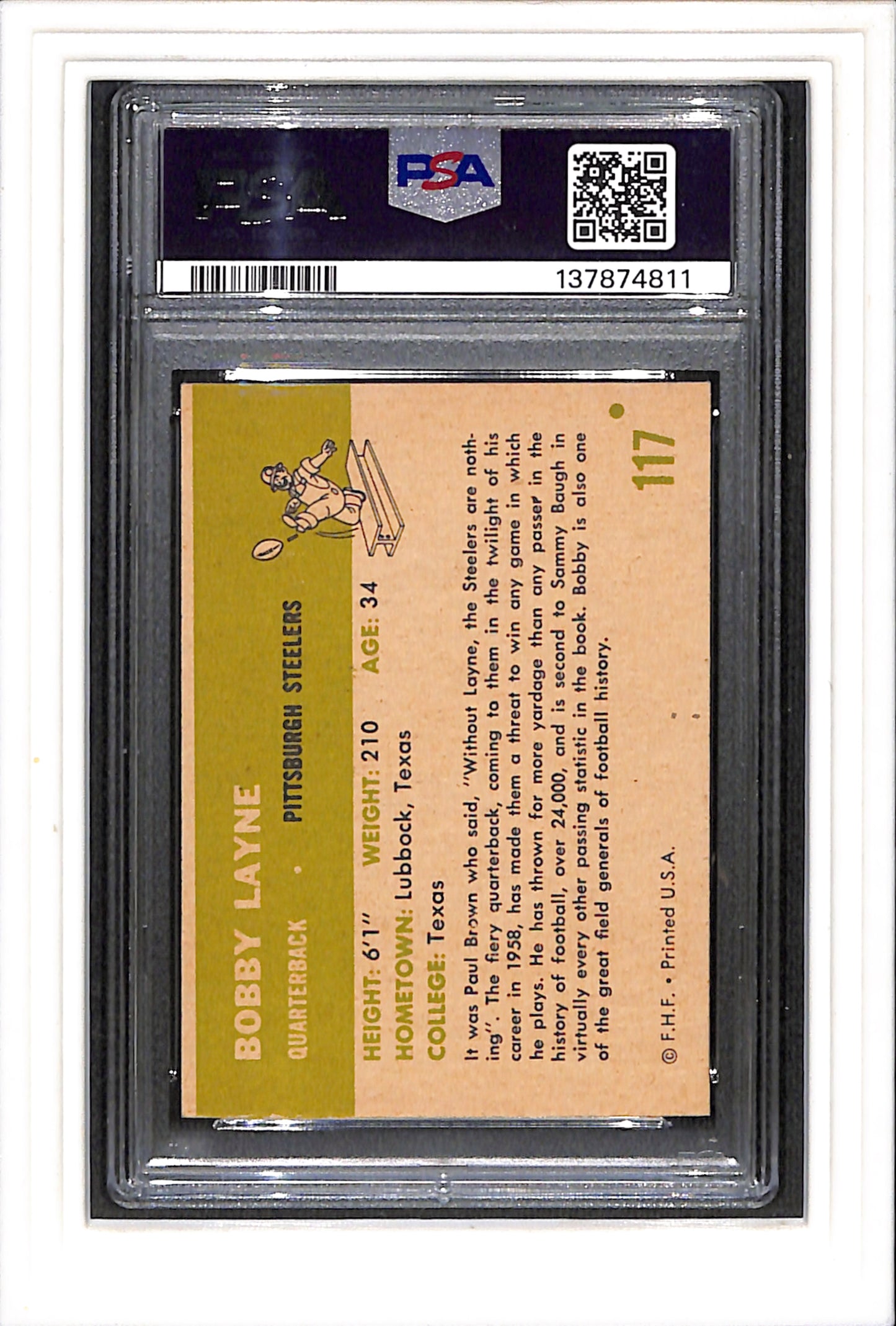 1961 Fleer #117 Bobby Layne PSA 7 SN 137874811