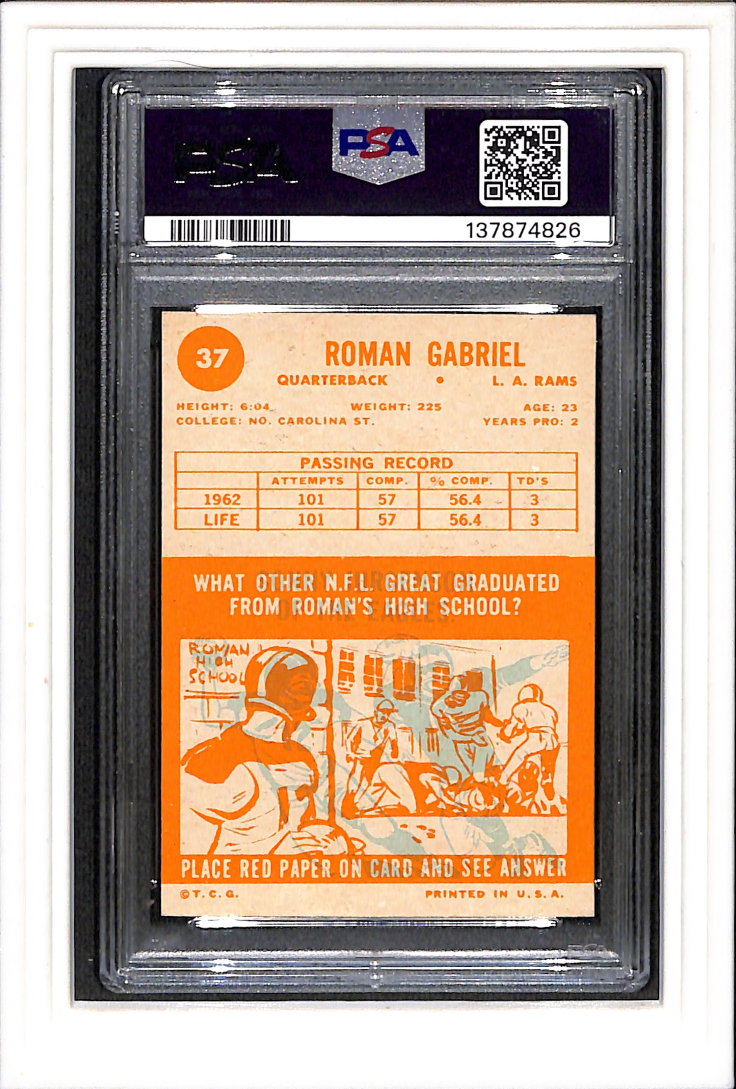 1963 Topps #37 Roman Gabriel PSA 7 SN 137874826