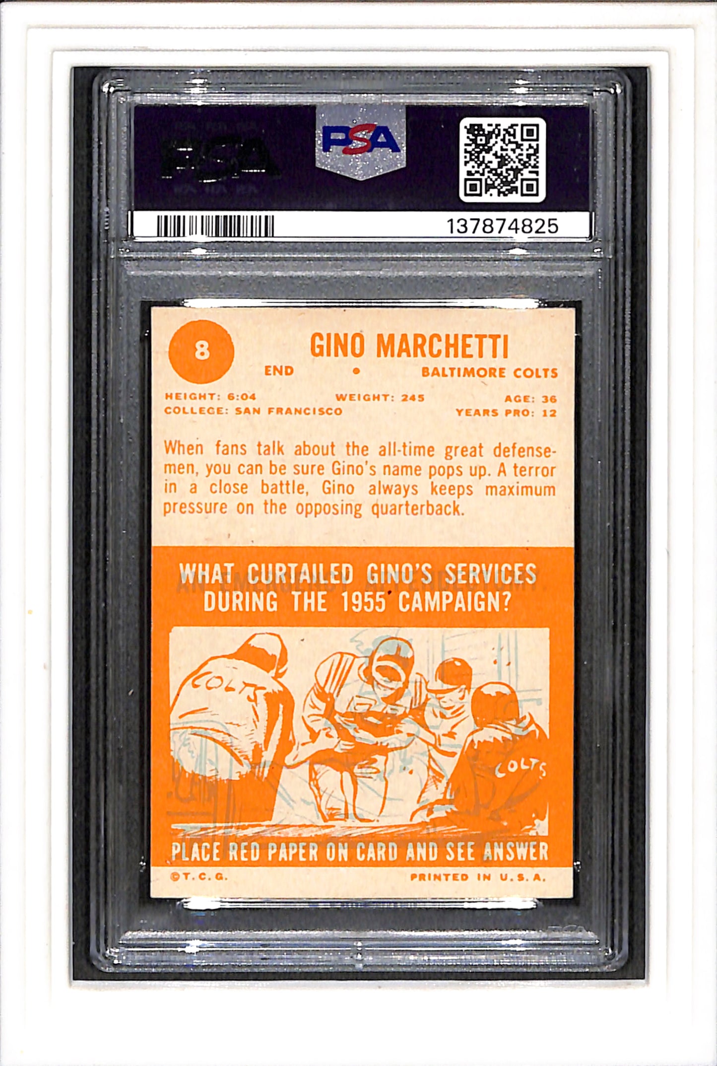 1963 Topps #8 Gino Marchetti PSA 6 SN 137874825