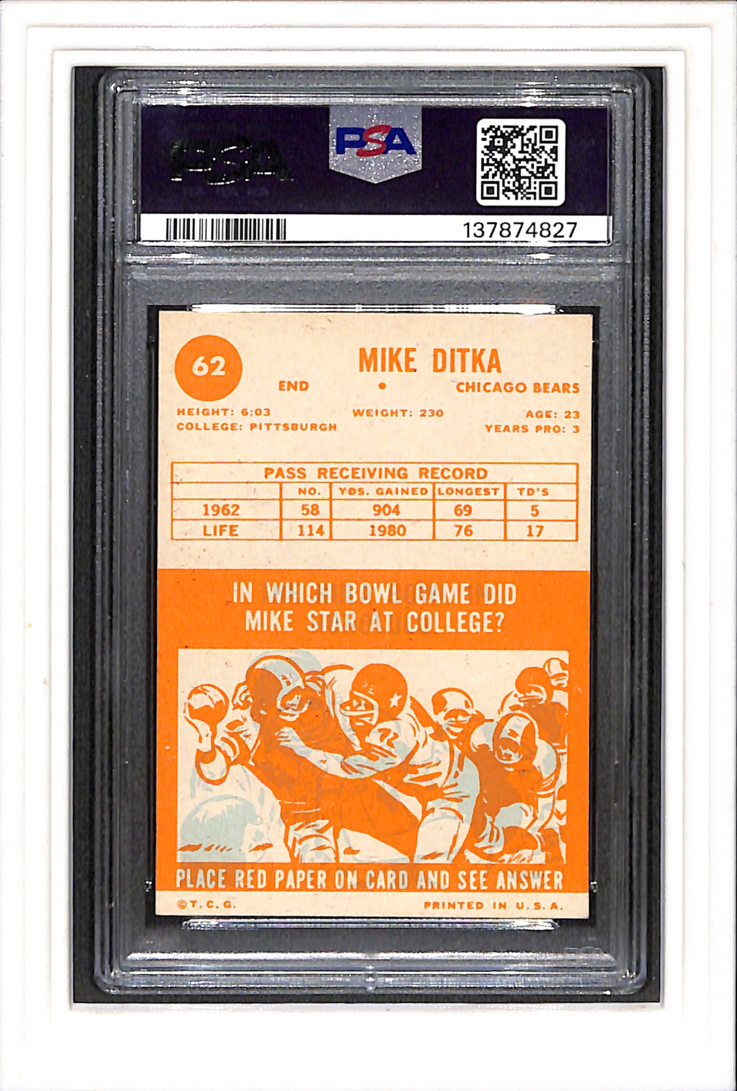 1963 Topps #62 Mike Ditka PSA 6 SN 137874827