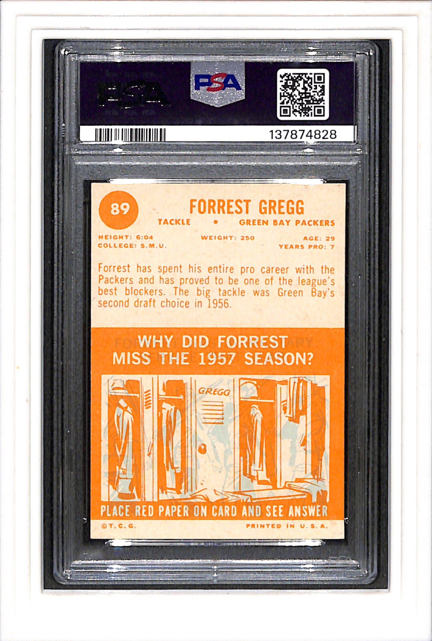 1963 Topps #89 Forrest Gregg PSA 7 SN 137874828