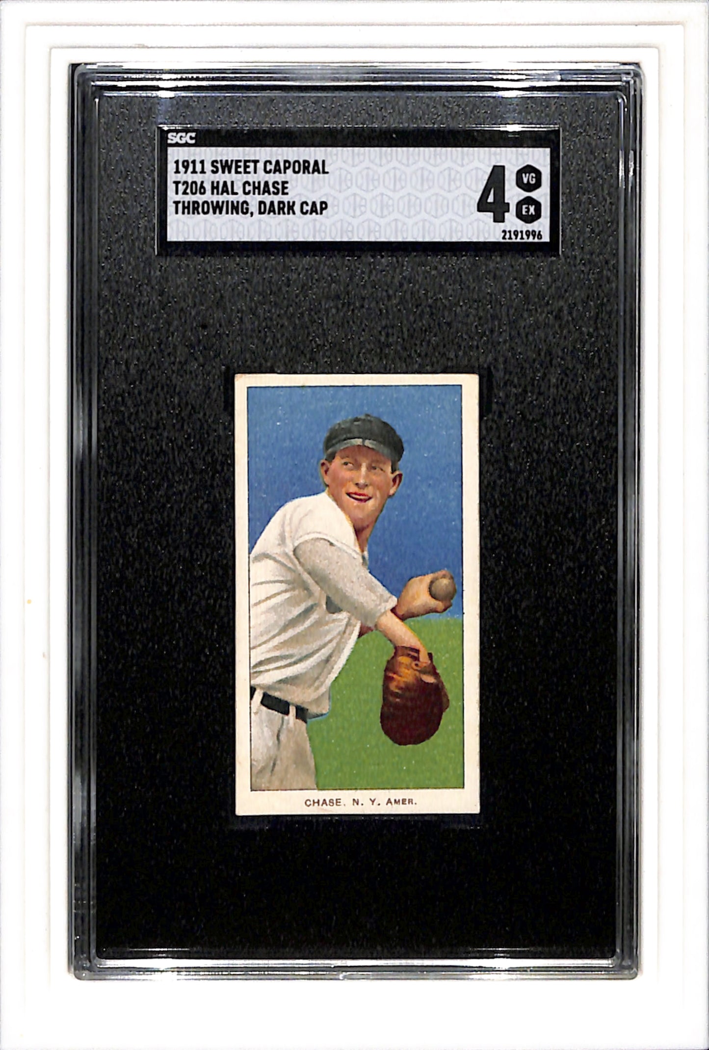1911 T206 Hal CHase  Throwing Dark Cap Sweet Caporal SGC 4 SN 2191996