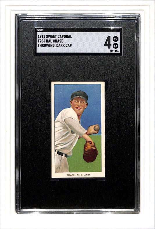 1911 T206 Hal CHase  Throwing Dark Cap Sweet Caporal SGC 4 SN 2191996