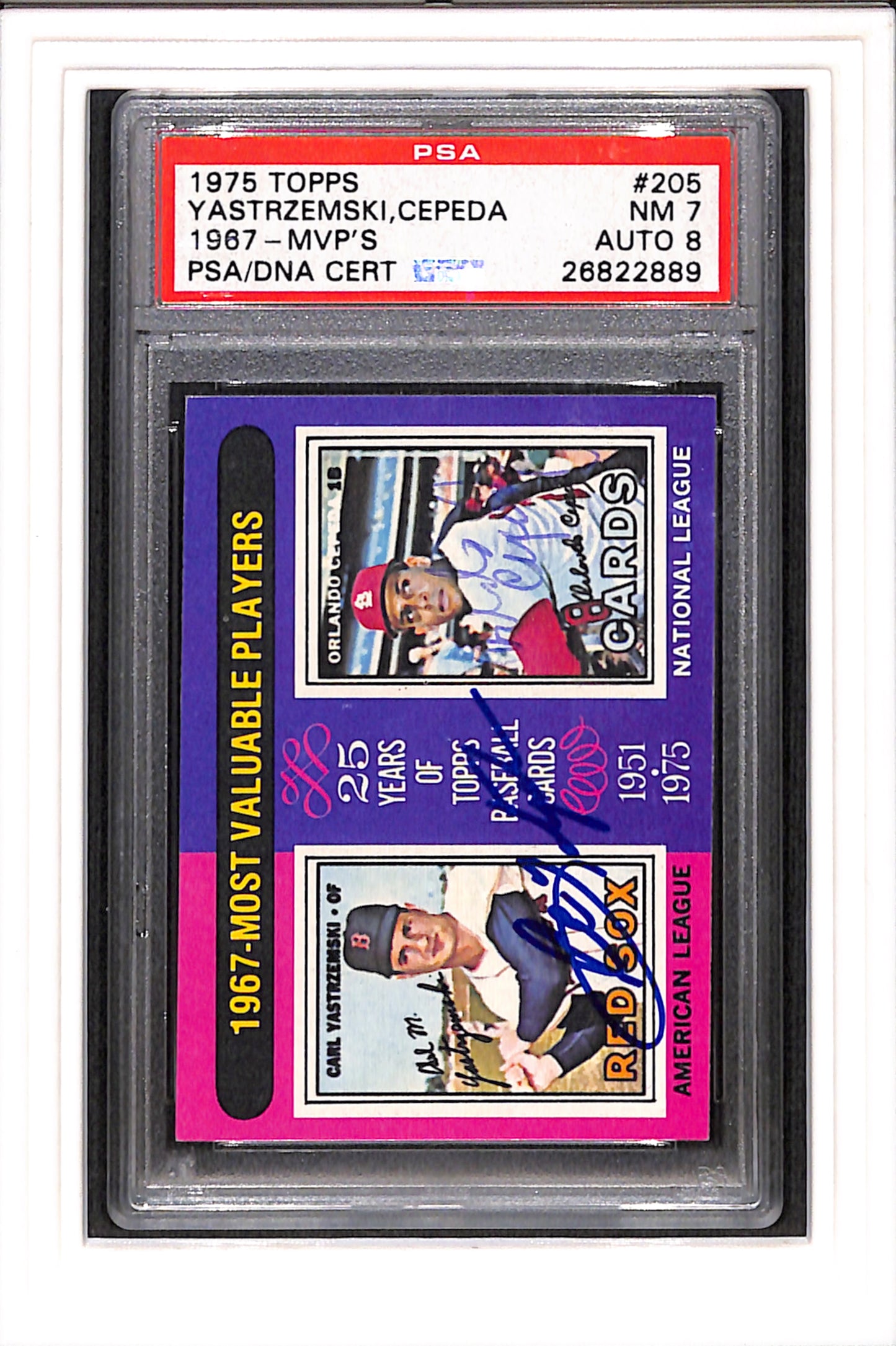 1975 Topps #205 Yastrzemski Cepeda AUTO PSA 8 AUTO 8
