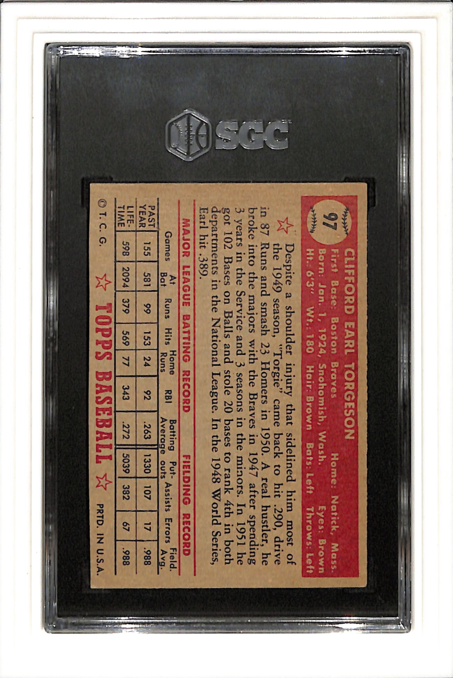 1952 Topps #97 Earl Torgeson SGC A SN 6579391