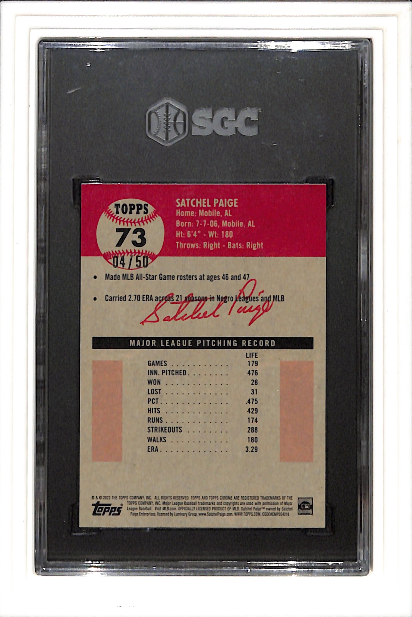 2022 Topps Chrome Platinum Anniversary #73 Satchel Paige Gold Wave Refractor SGC 10