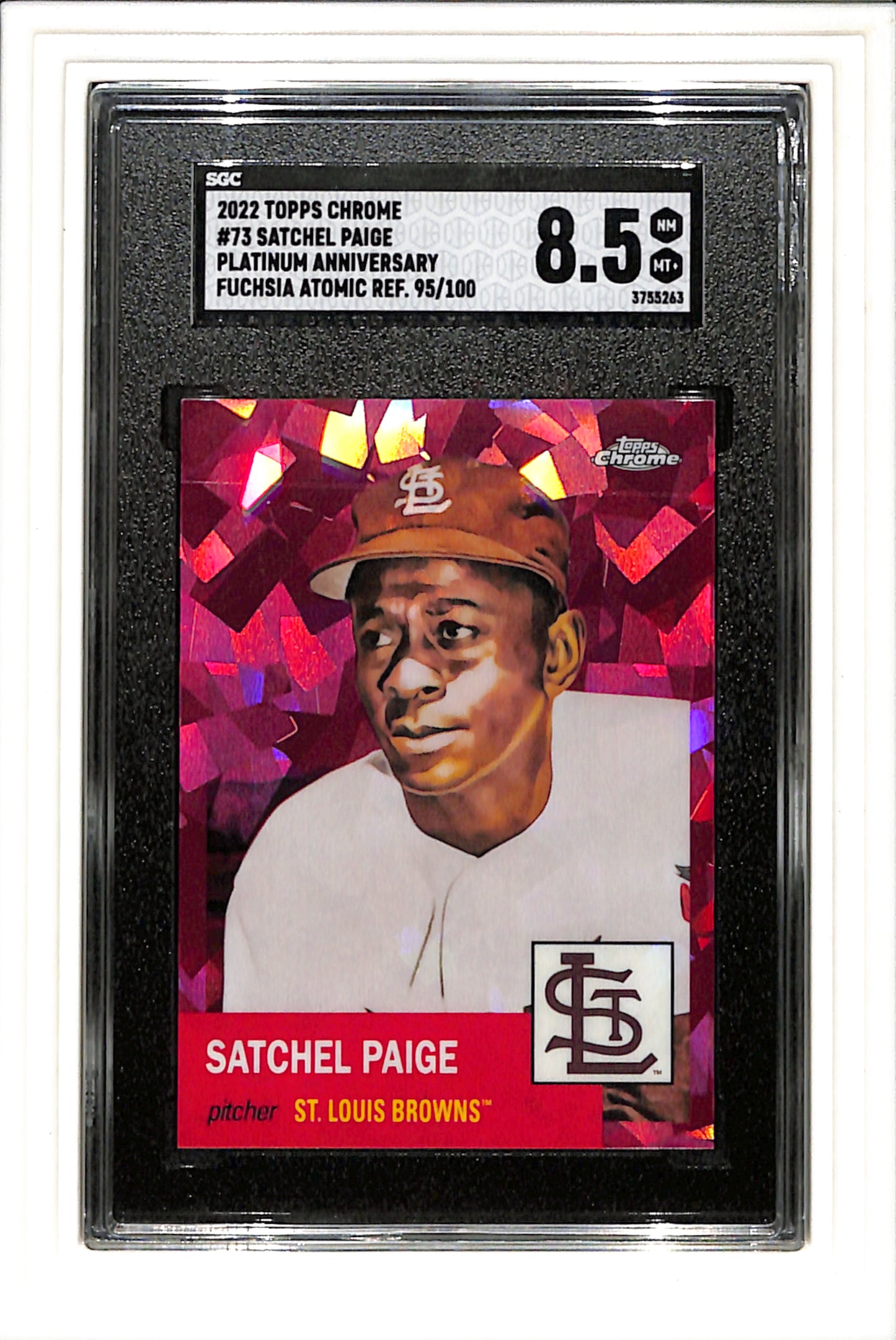 2022 Topps Chrome Platinum Anniversary #73 Satchel Paige Fuchsia Atomic Ref SGC 8.5