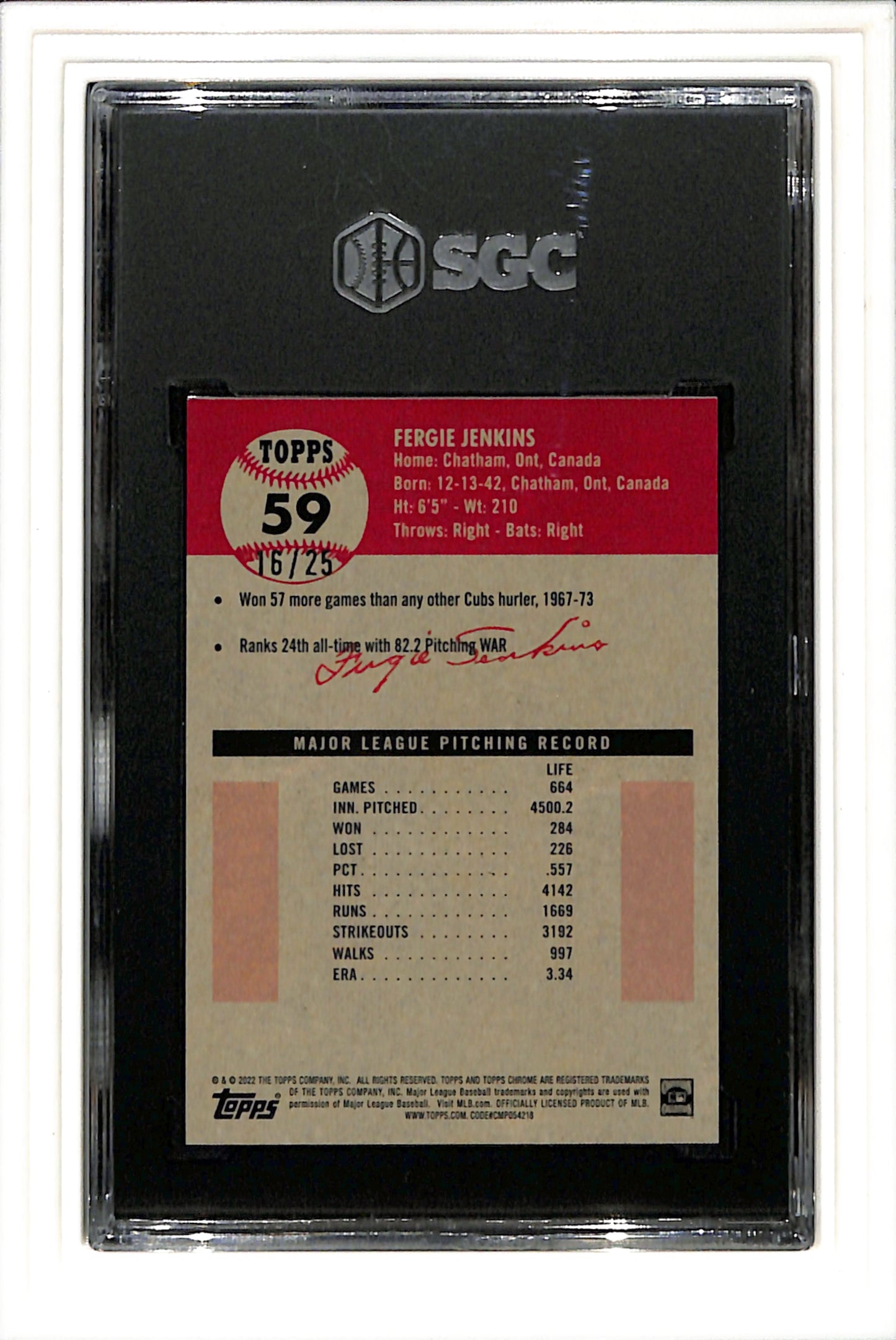 2022 Topps Chrome Platinum Anniversary #59 Fergie Jenkins Orange Ref SGC 9.5 #d 25