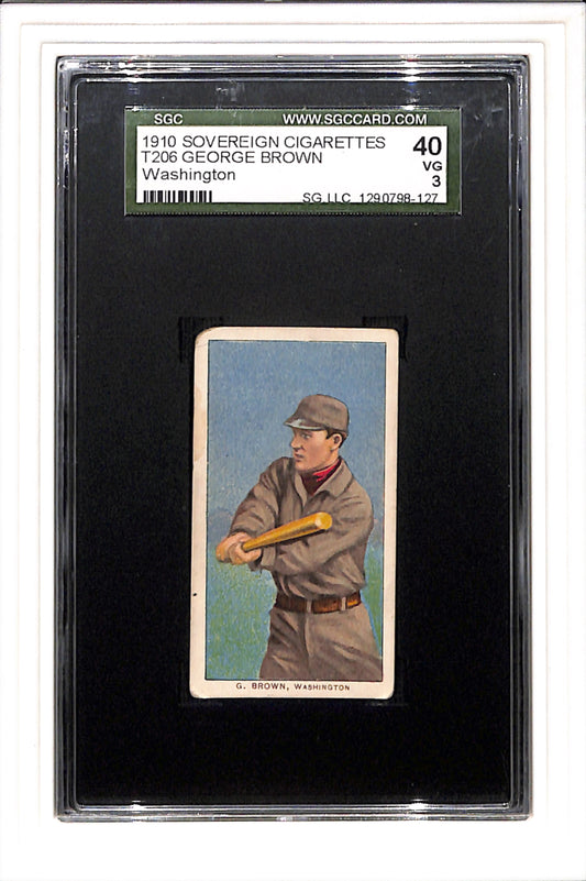 1909-1910 T206 George Brown Washington SGC 3 Sovereign 350 - Rare Combo