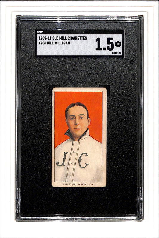 1909-1910 T206 Bill Milligan Old Mill SGC 1.5 SN 2336103