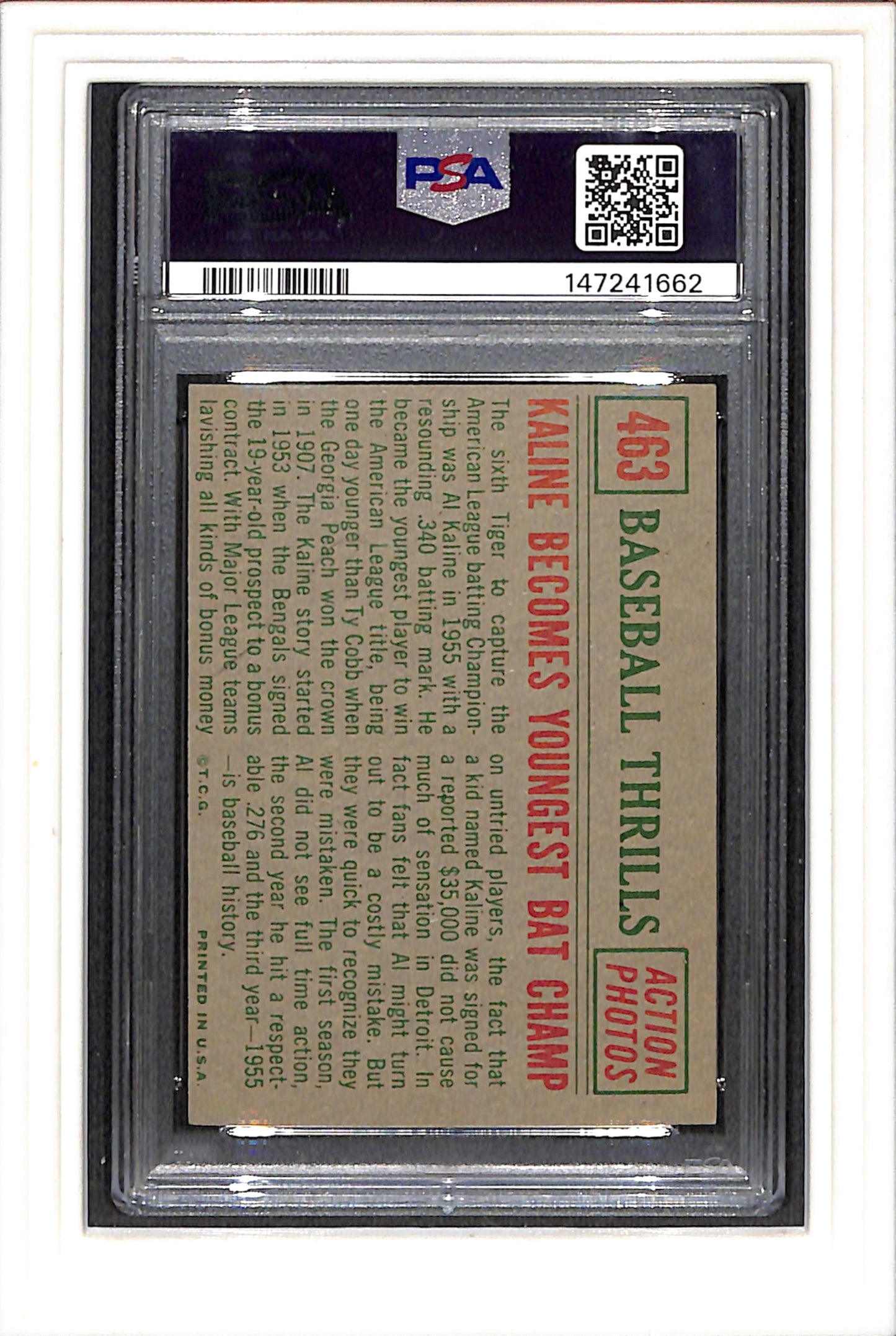 1959 Topps #463 Kaline Becomes Youngest Bat Champ PSA 7 SN 147241662