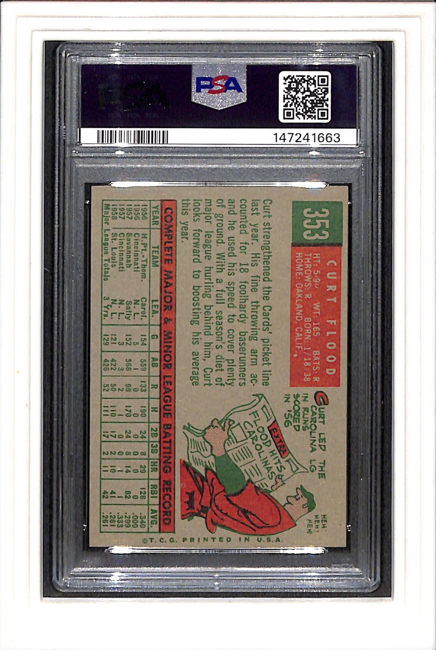 1959 Topps #353 Curt Flood PSA 7 SN 147241663