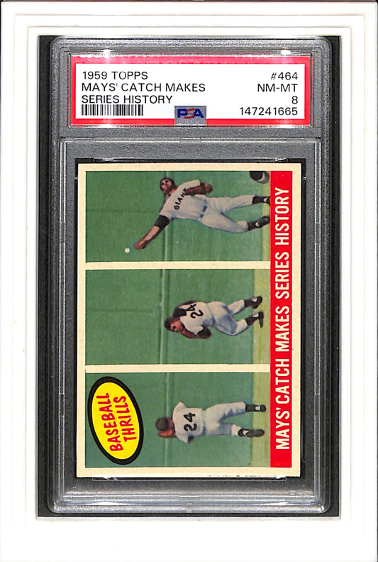 1959 Topps #464 Mays' Catch Makes Series History PSA 8 SN 147241665
