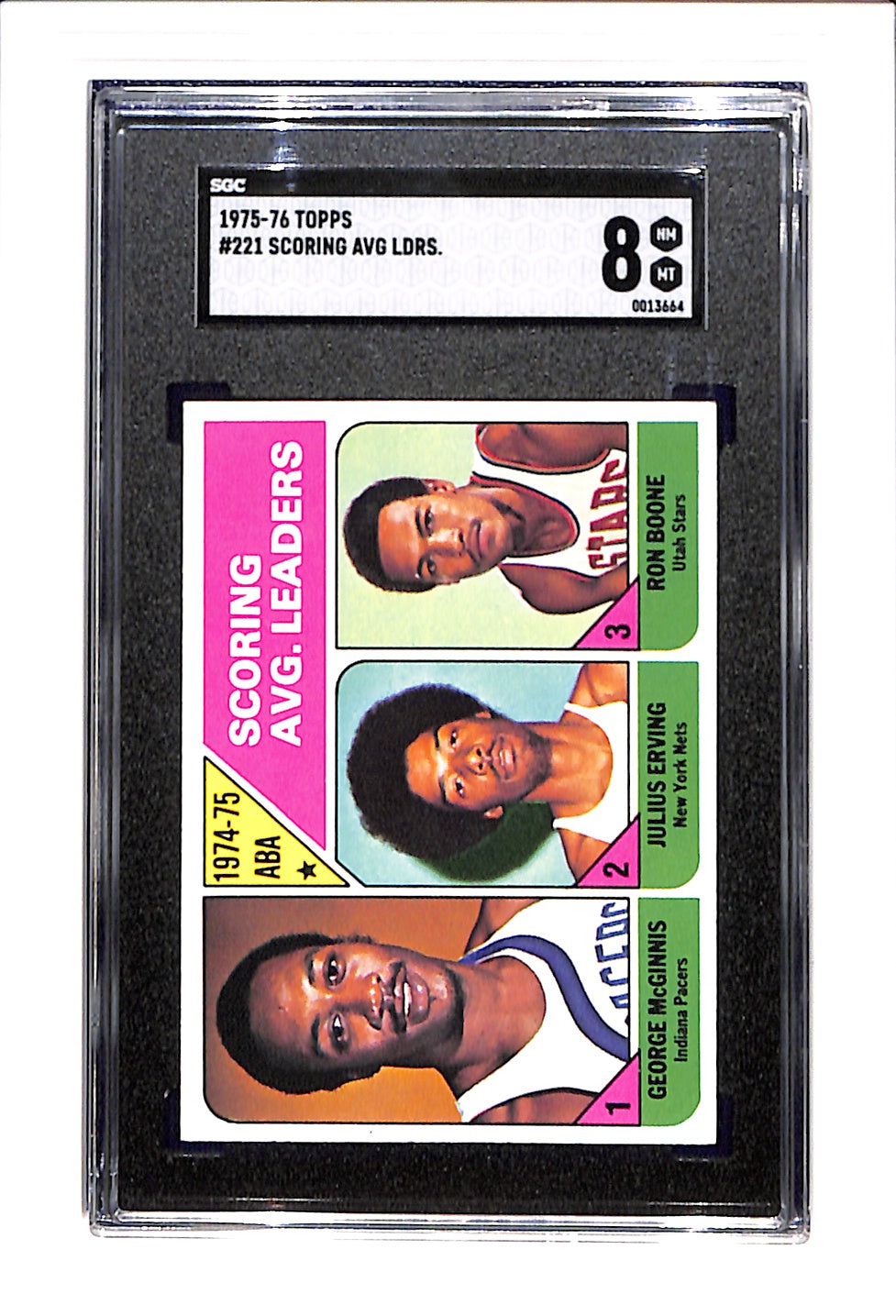 1975-76 Topps #221 Scoring AVG Leaders Julius Erving SGC 8